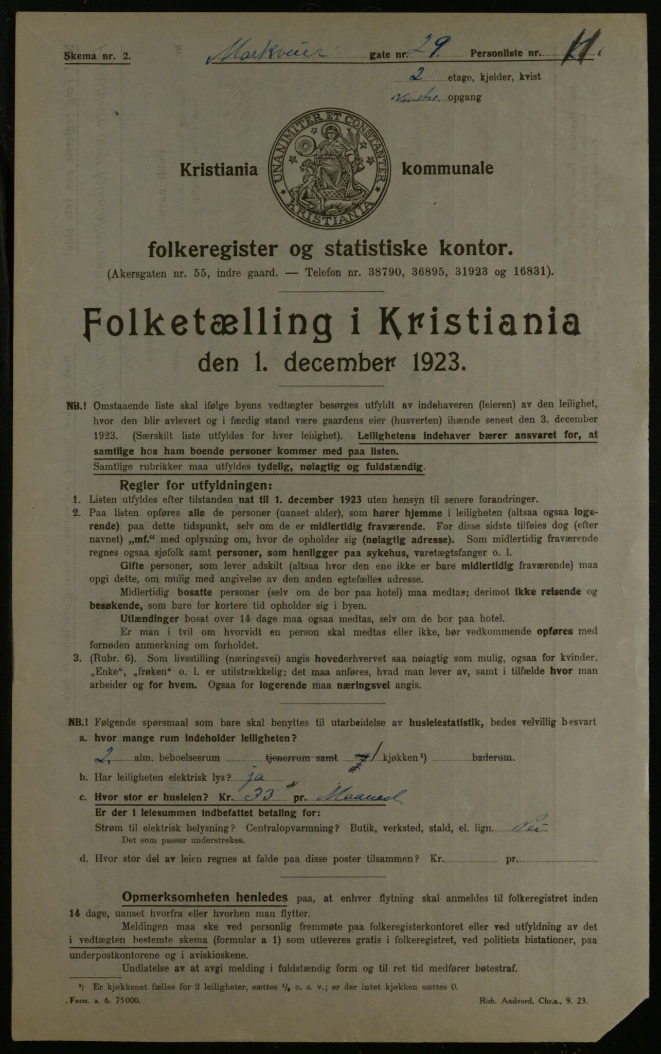 OBA, Kommunal folketelling 1.12.1923 for Kristiania, 1923, s. 70640