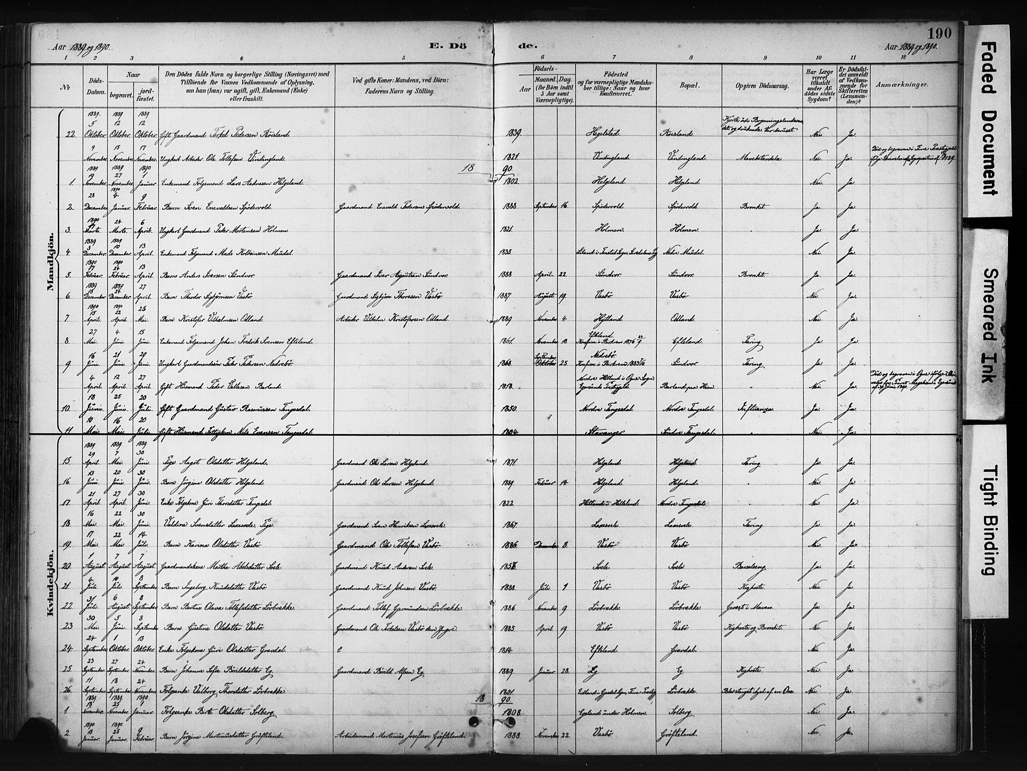 Helleland sokneprestkontor, AV/SAST-A-101810: Ministerialbok nr. A 9, 1887-1908, s. 190