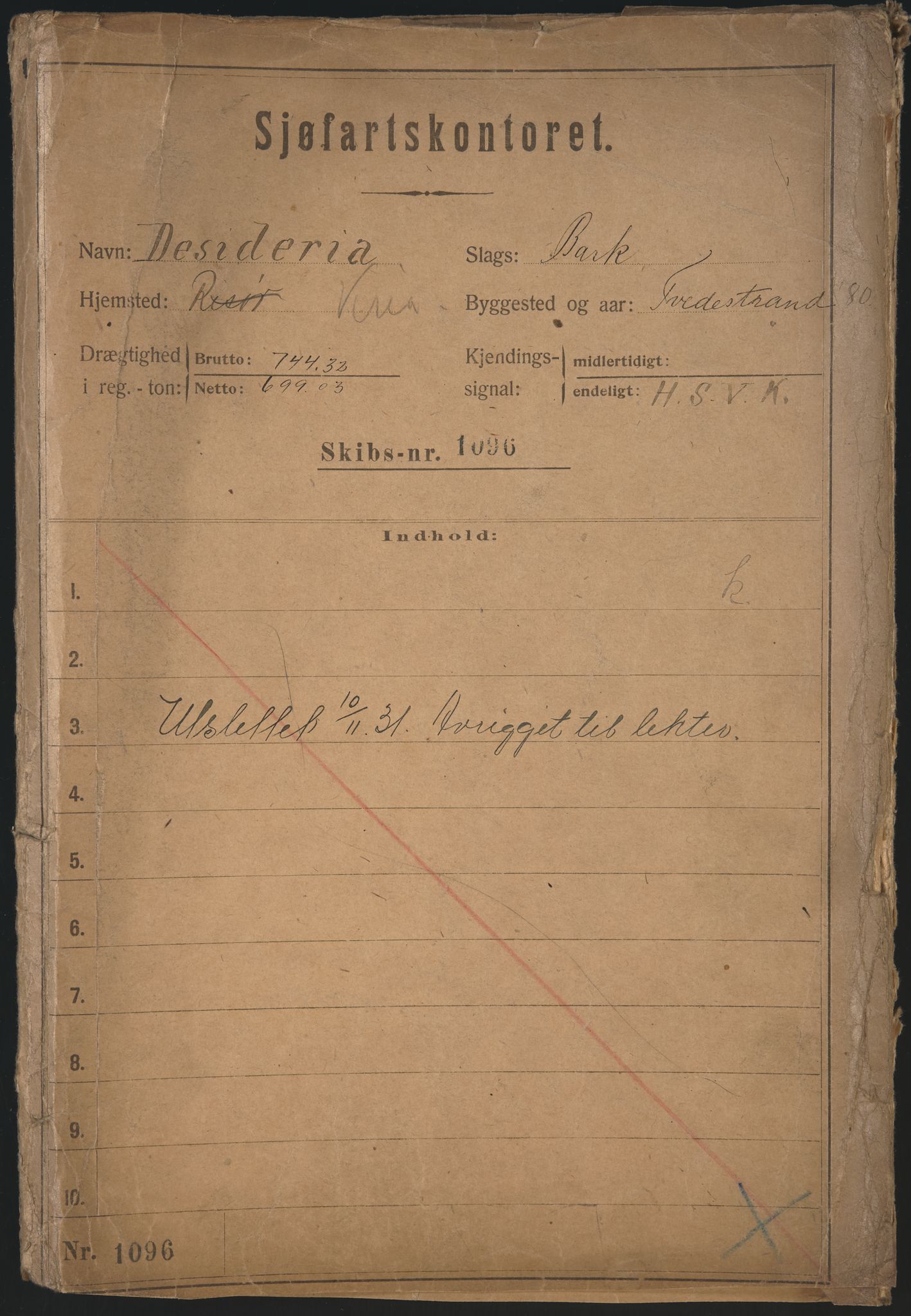 Sjøfartsdirektoratet med forløpere, skipsmapper slettede skip, AV/RA-S-4998/F/Fa/L0239: --, 1851-1931, s. 2