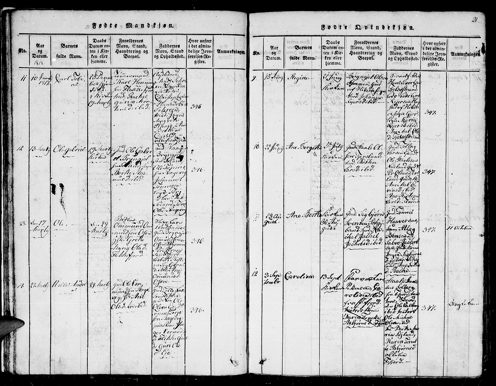 Flekkefjord sokneprestkontor, AV/SAK-1111-0012/F/Fb/Fbc/L0003: Klokkerbok nr. B 3, 1815-1826, s. 21