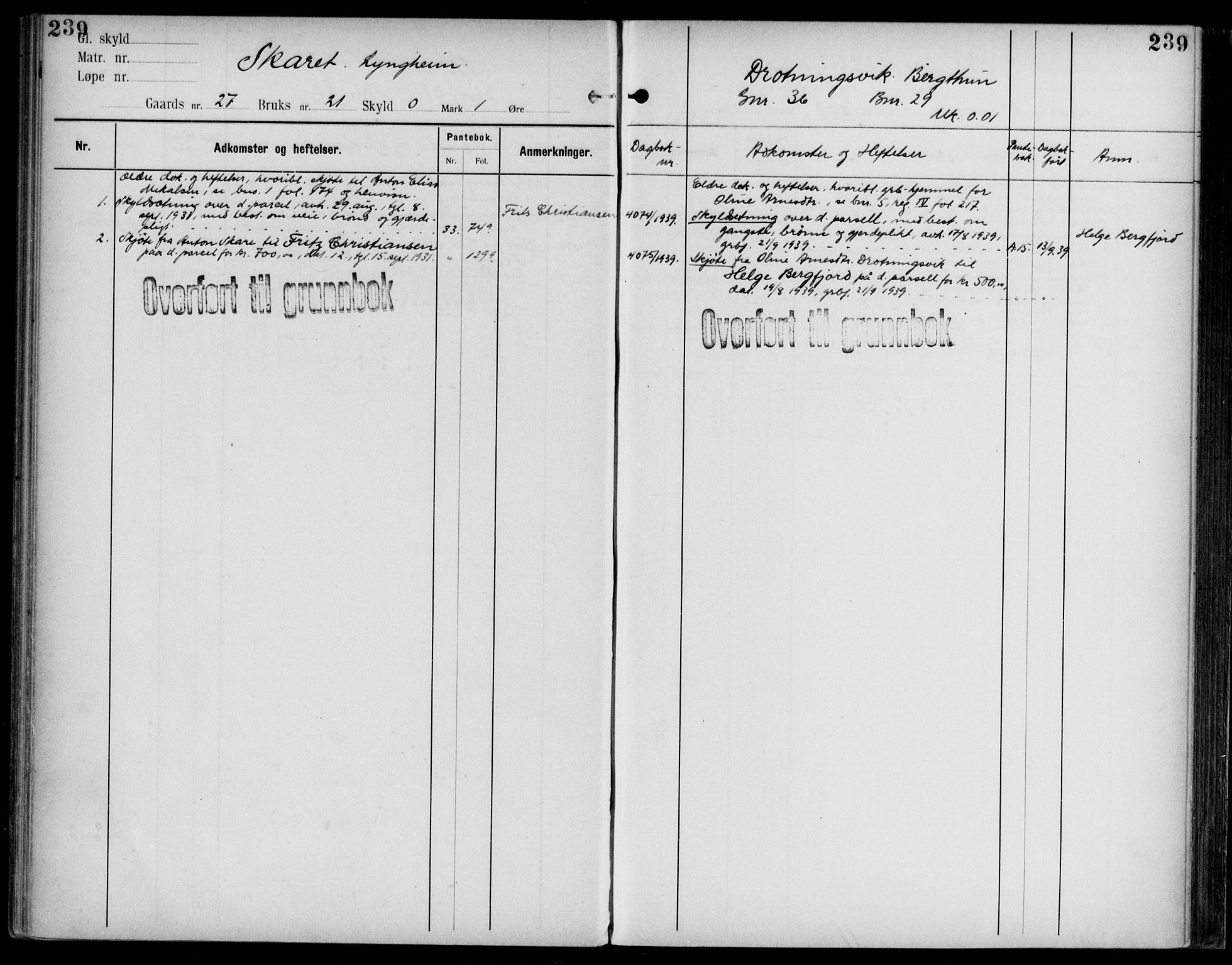 Midhordland sorenskriveri, AV/SAB-A-3001/1/G/Ga/Gab/L0109: Panteregister nr. II.A.b.109, s. 239