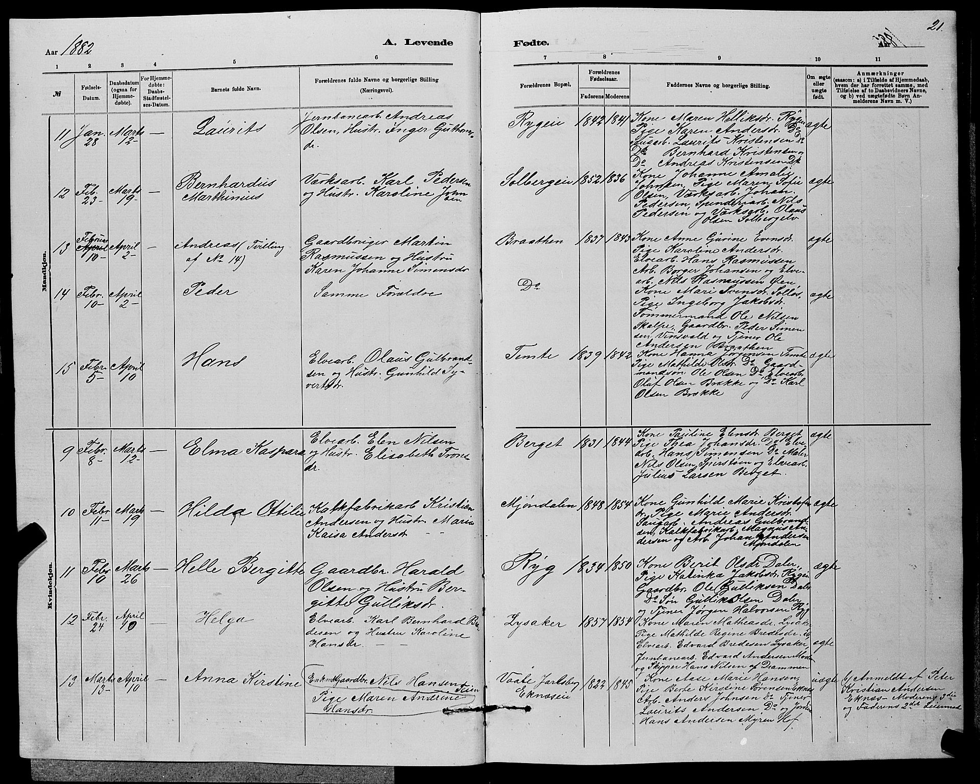 Nedre Eiker kirkebøker, AV/SAKO-A-612/G/Ga/L0002: Klokkerbok nr. 2, 1880-1896, s. 21
