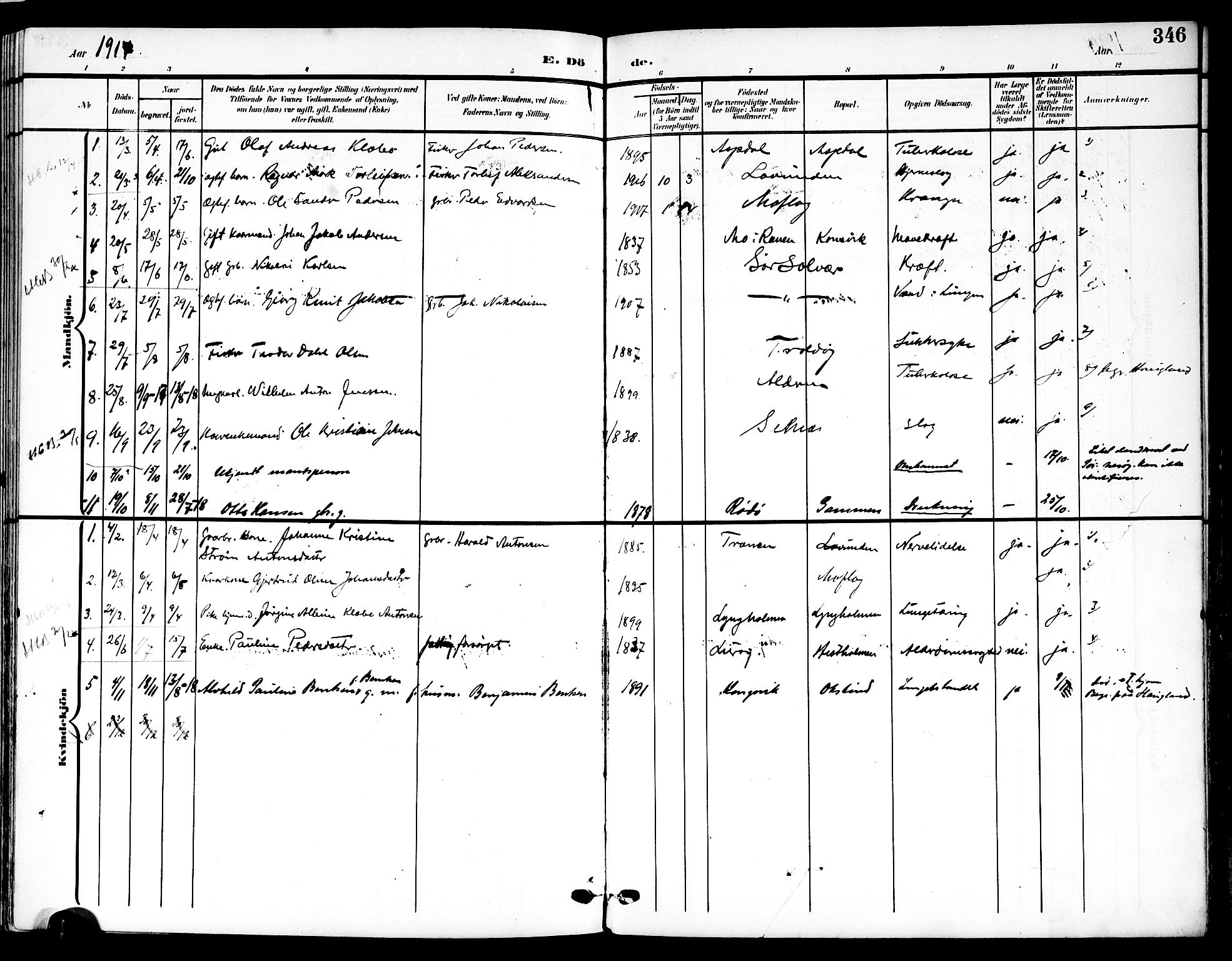 Ministerialprotokoller, klokkerbøker og fødselsregistre - Nordland, SAT/A-1459/839/L0569: Ministerialbok nr. 839A06, 1903-1922, s. 346