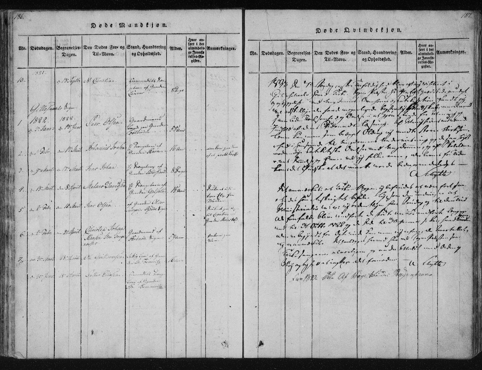 Ministerialprotokoller, klokkerbøker og fødselsregistre - Nordland, AV/SAT-A-1459/805/L0096: Ministerialbok nr. 805A03, 1820-1837, s. 186-187