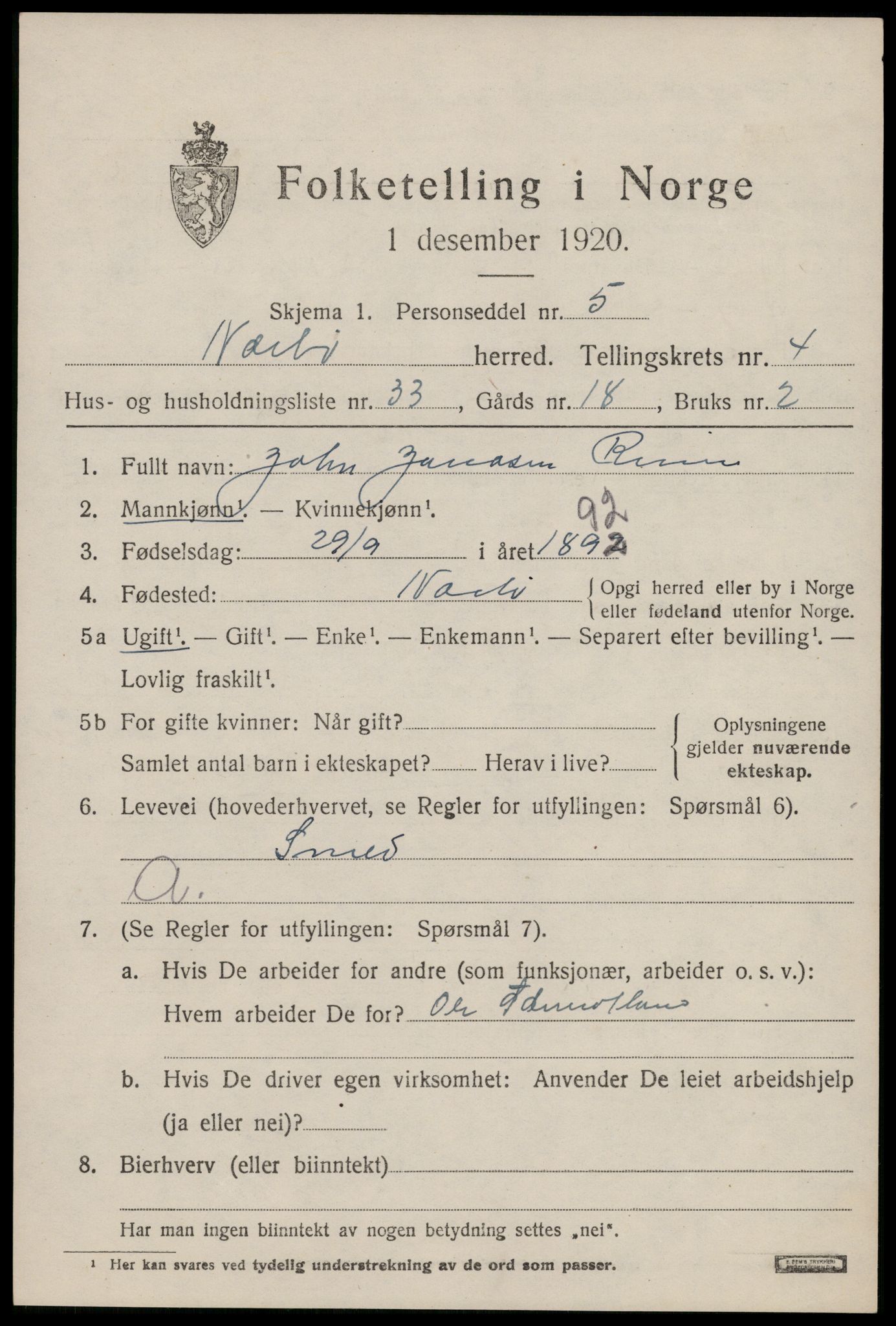 SAST, Folketelling 1920 for 1119 Nærbø herred, 1920, s. 3089