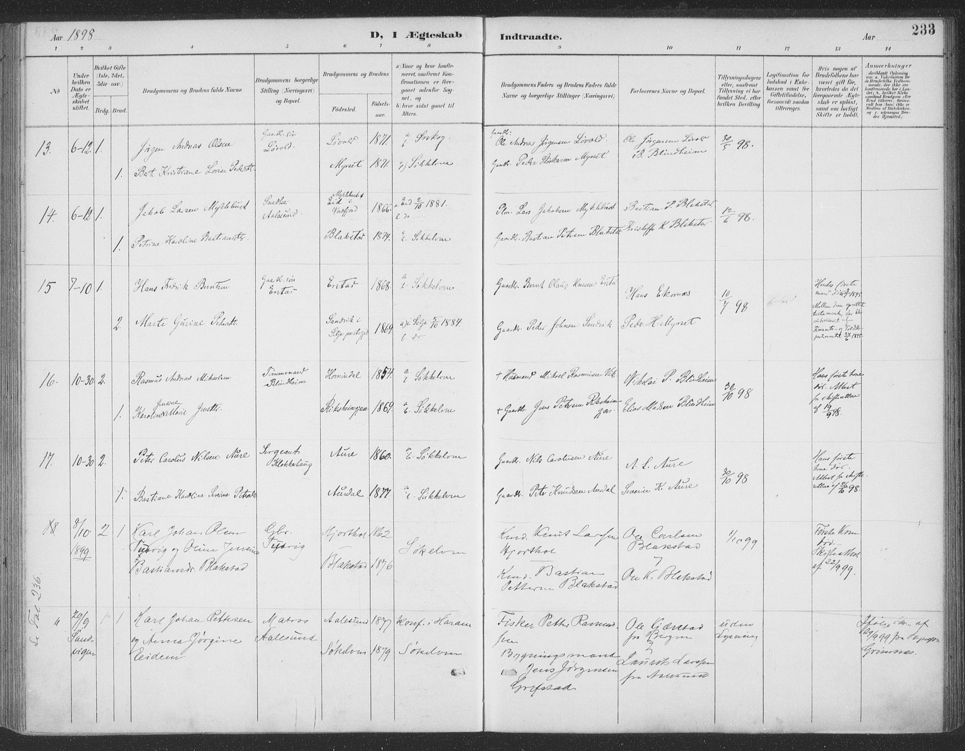 Ministerialprotokoller, klokkerbøker og fødselsregistre - Møre og Romsdal, AV/SAT-A-1454/523/L0335: Ministerialbok nr. 523A02, 1891-1911, s. 233