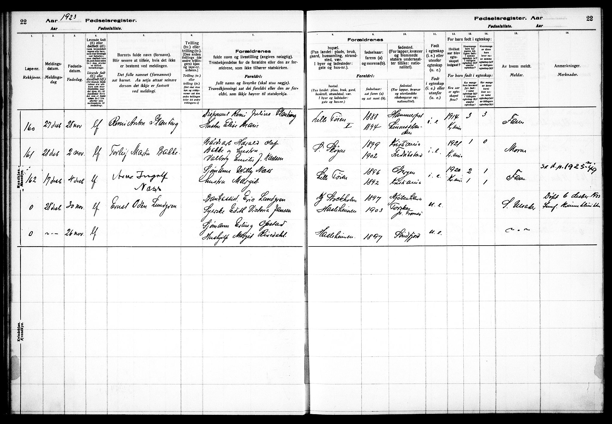 Østre Aker prestekontor Kirkebøker, AV/SAO-A-10840/J/Ja/L0002: Fødselsregister nr. I 2, 1923-1927, s. 22