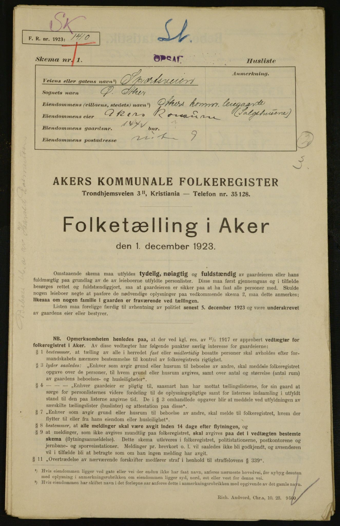 , Kommunal folketelling 1.12.1923 for Aker, 1923, s. 31267