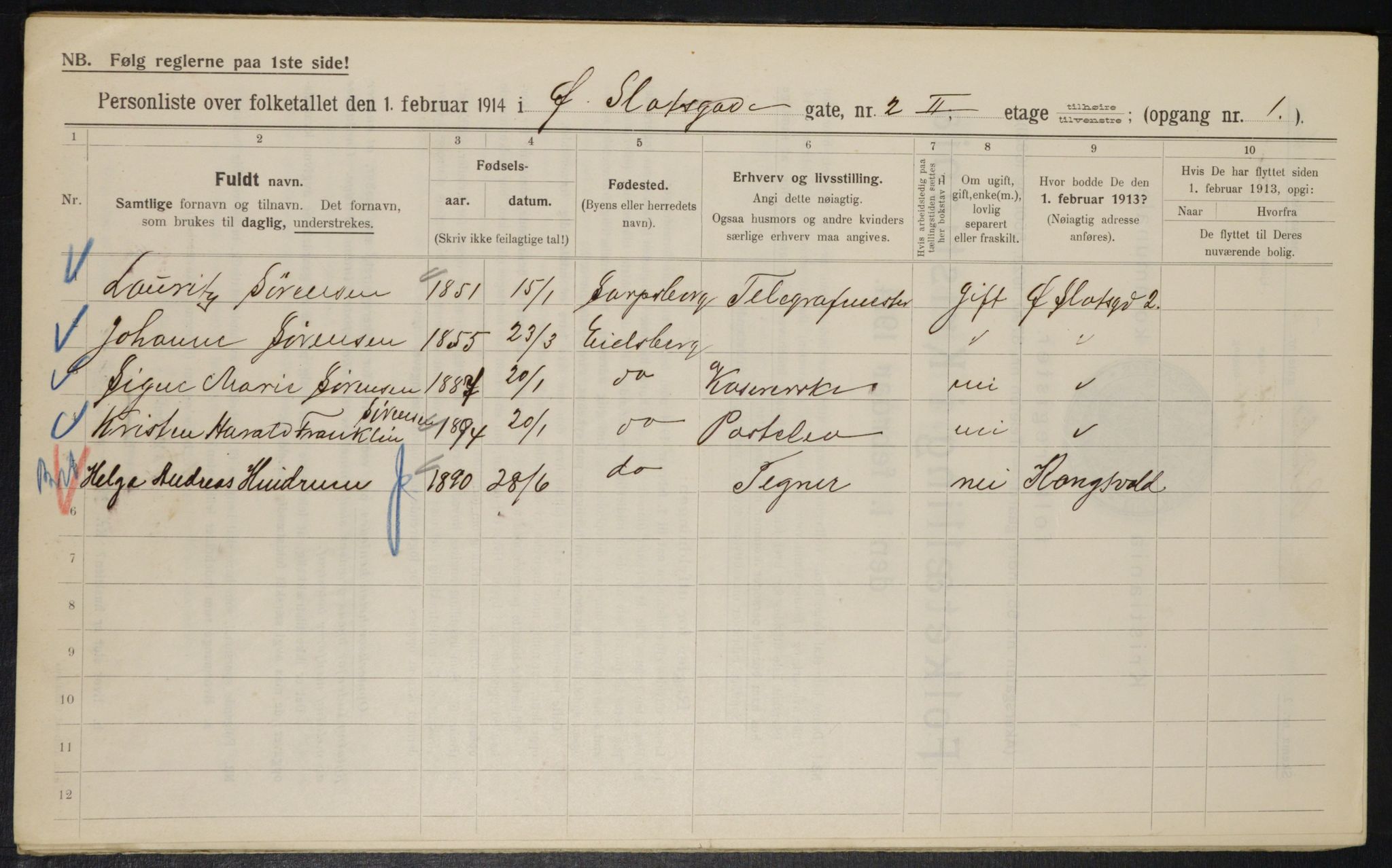 OBA, Kommunal folketelling 1.2.1914 for Kristiania, 1914, s. 130922