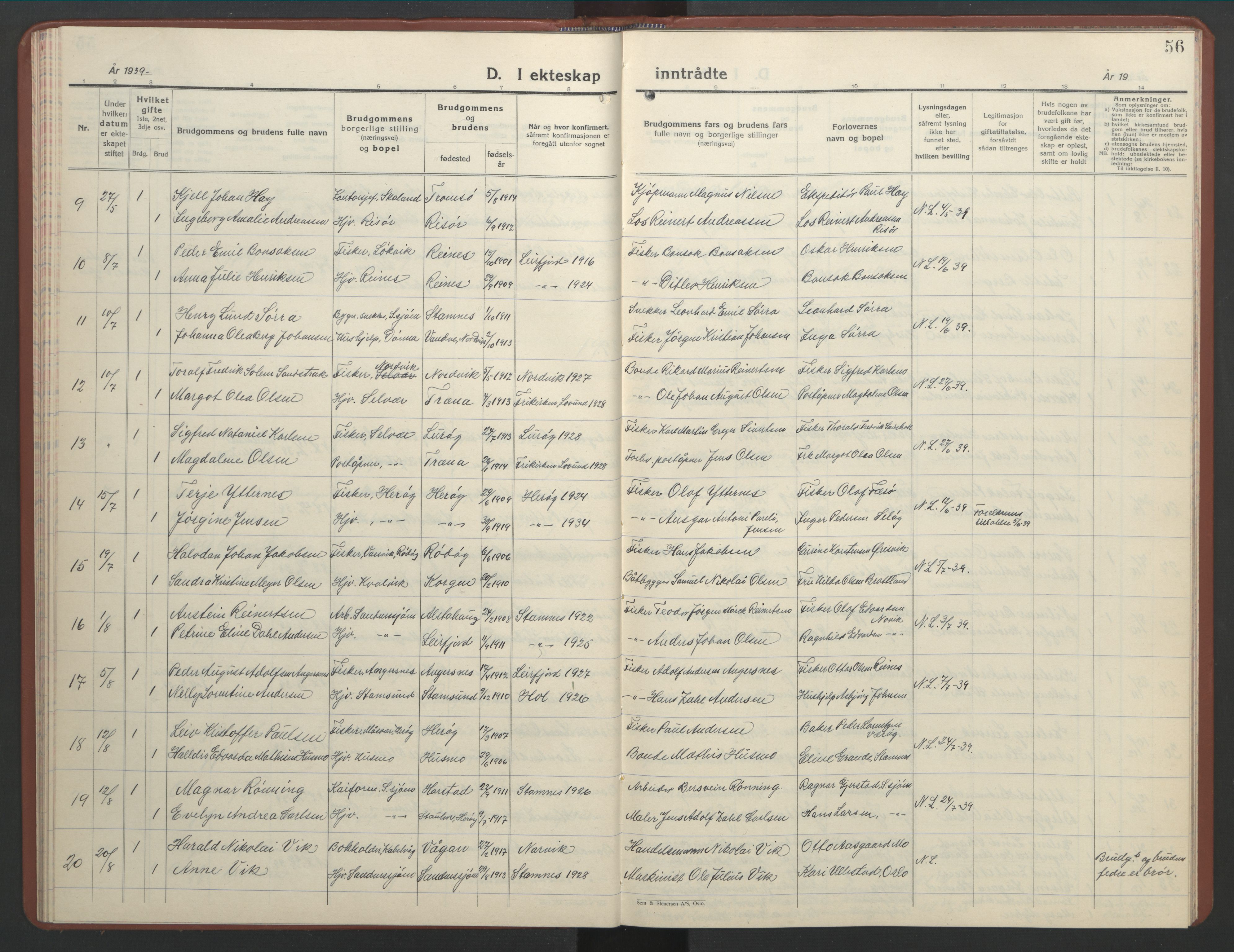 Ministerialprotokoller, klokkerbøker og fødselsregistre - Nordland, AV/SAT-A-1459/831/L0481: Klokkerbok nr. 831C08, 1935-1948, s. 56