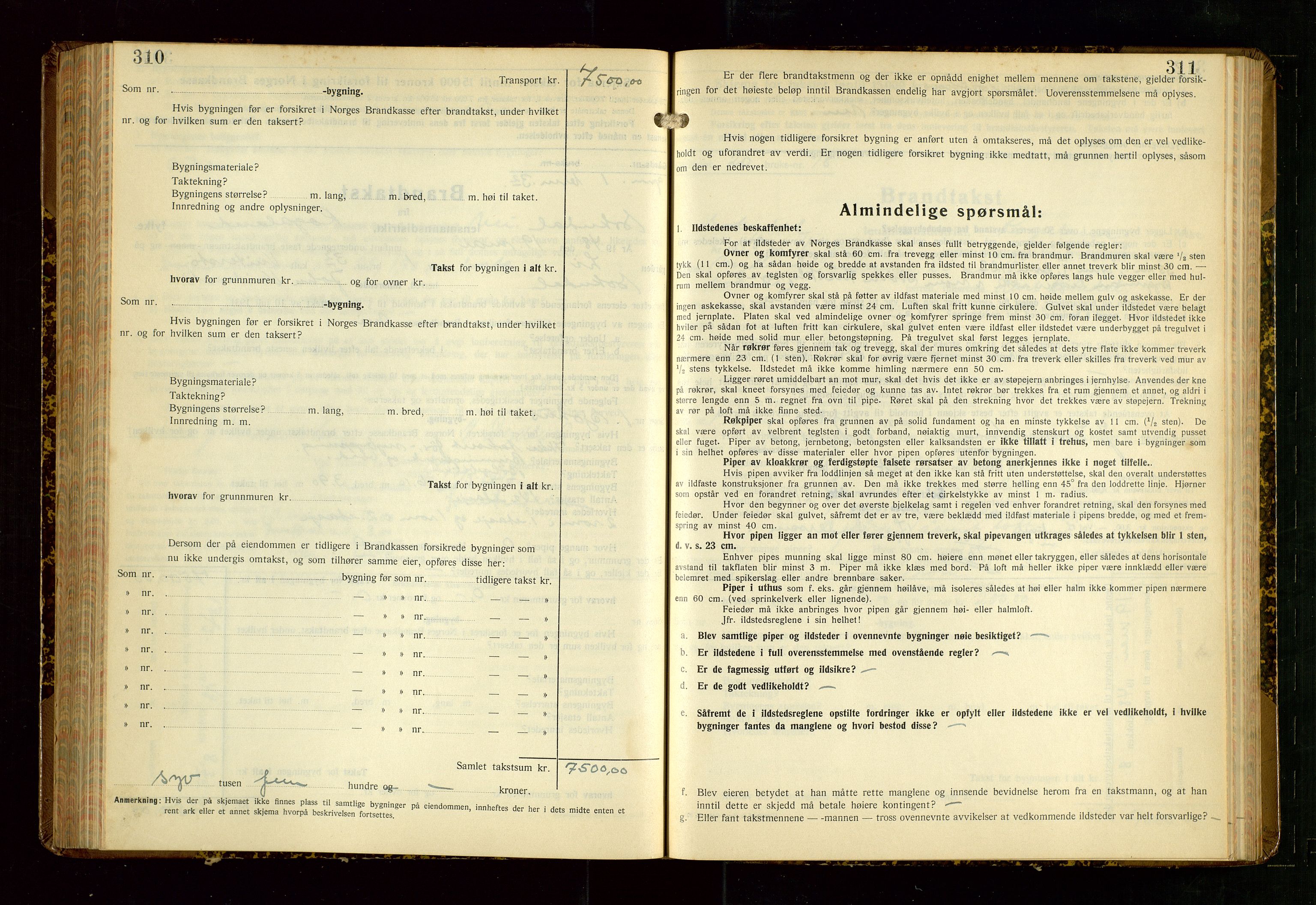 Sokndal lensmannskontor, AV/SAST-A-100417/Gob/L0008: "Brandtakst-Protokoll", 1937-1955, s. 310-311