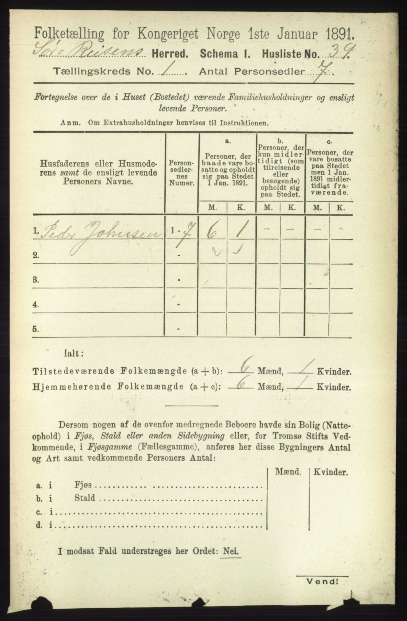 RA, Folketelling 1891 for 1925 Sørreisa herred, 1891, s. 57