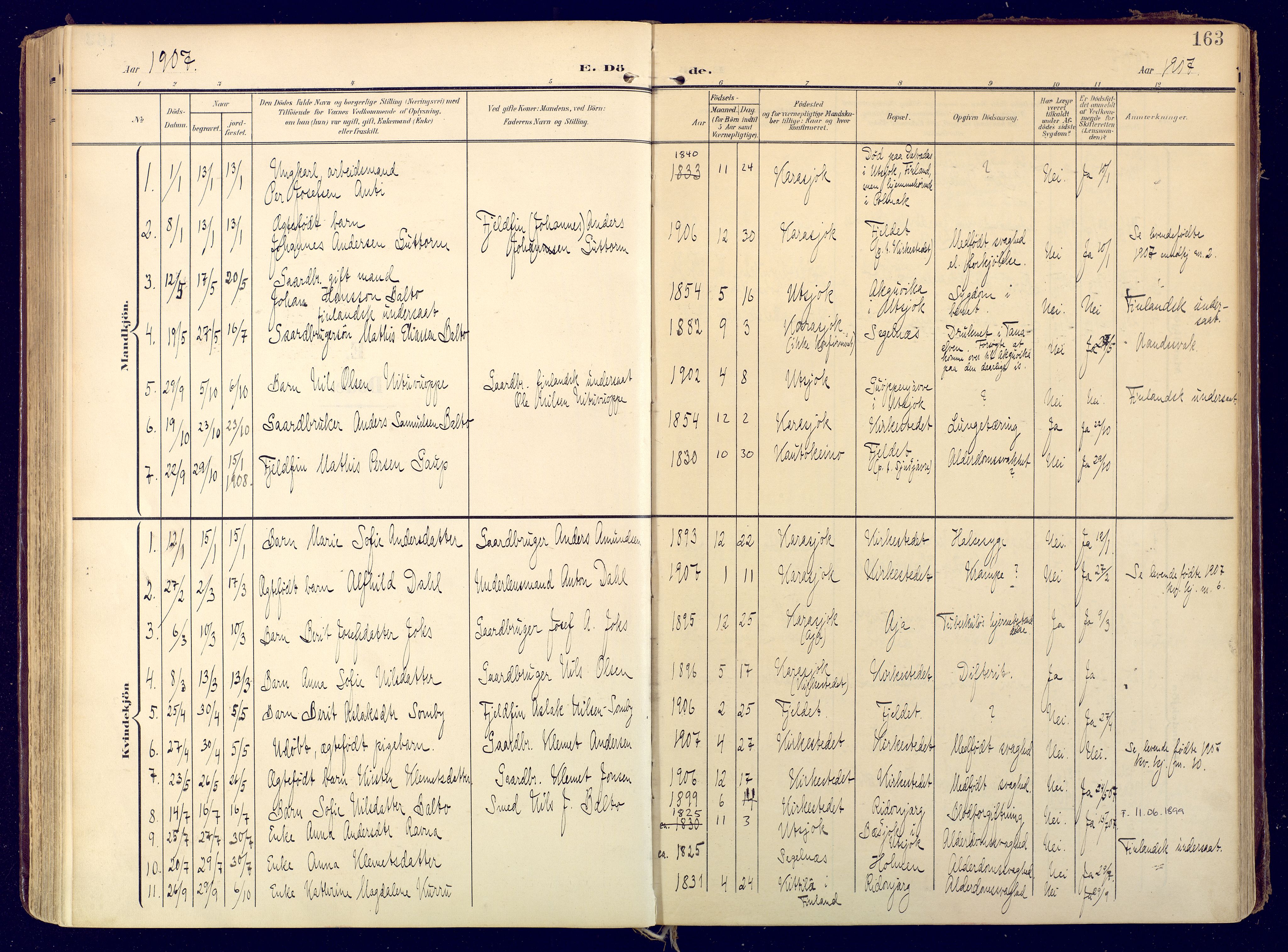 Karasjok sokneprestkontor, AV/SATØ-S-1352/H/Ha: Ministerialbok nr. 3, 1907-1926, s. 163