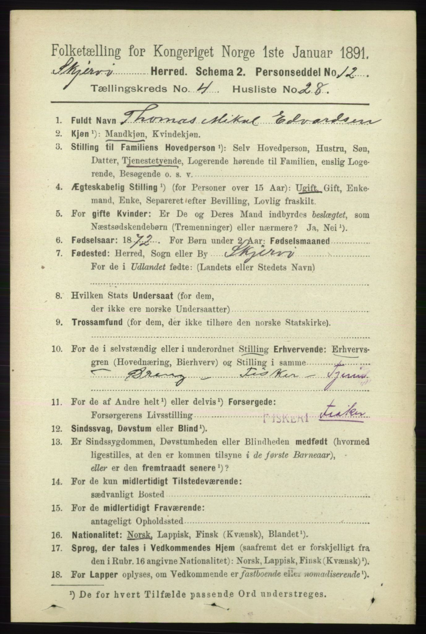 RA, Folketelling 1891 for 1941 Skjervøy herred, 1891, s. 2512