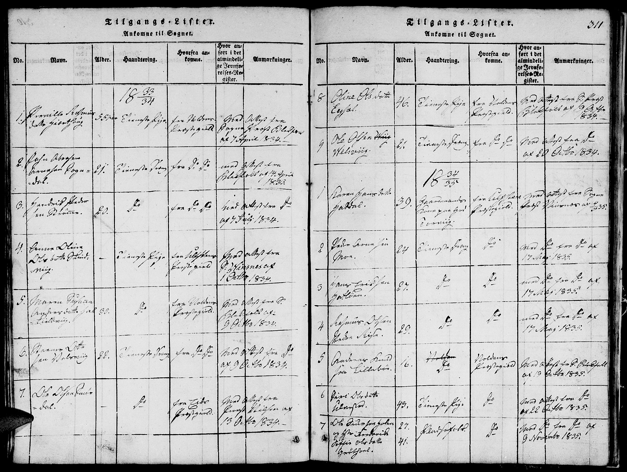 Ministerialprotokoller, klokkerbøker og fødselsregistre - Møre og Romsdal, SAT/A-1454/507/L0078: Klokkerbok nr. 507C01, 1816-1840, s. 311