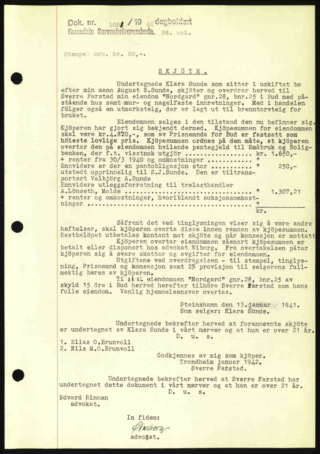Romsdal sorenskriveri, SAT/A-4149/1/2/2C: Pantebok nr. A12, 1942-1942, Dagboknr: 1081/1942