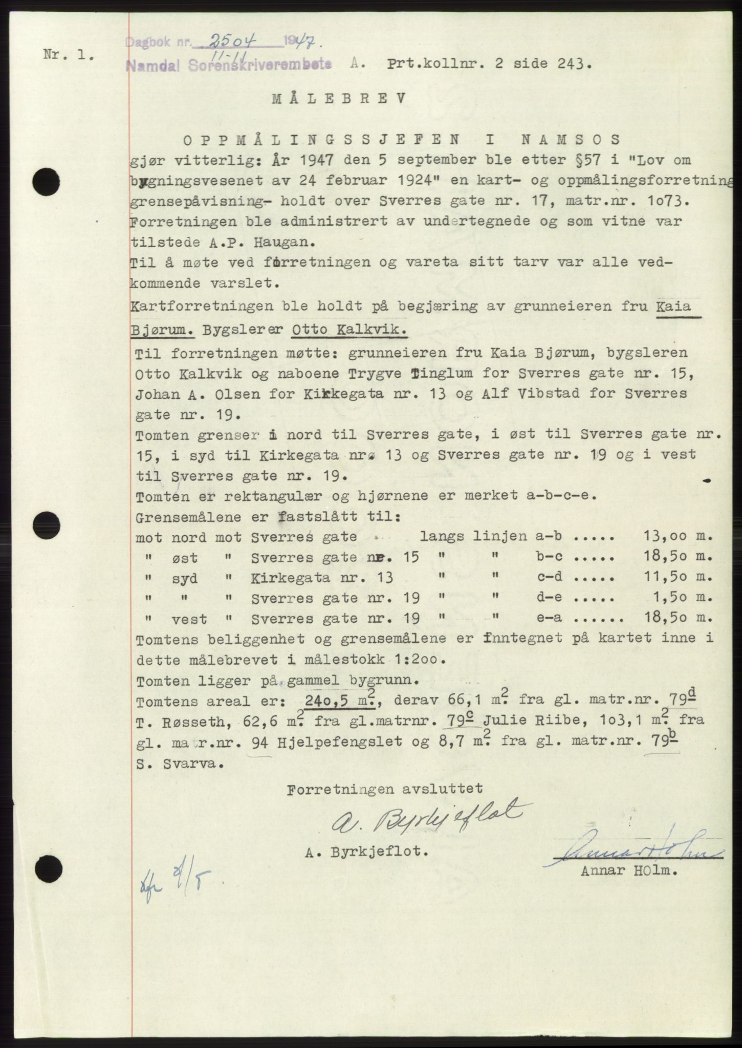 Namdal sorenskriveri, SAT/A-4133/1/2/2C: Pantebok nr. -, 1947-1948, Dagboknr: 2504/1947
