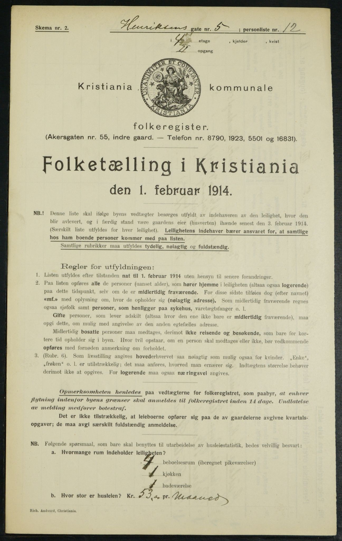 OBA, Kommunal folketelling 1.2.1914 for Kristiania, 1914, s. 38586