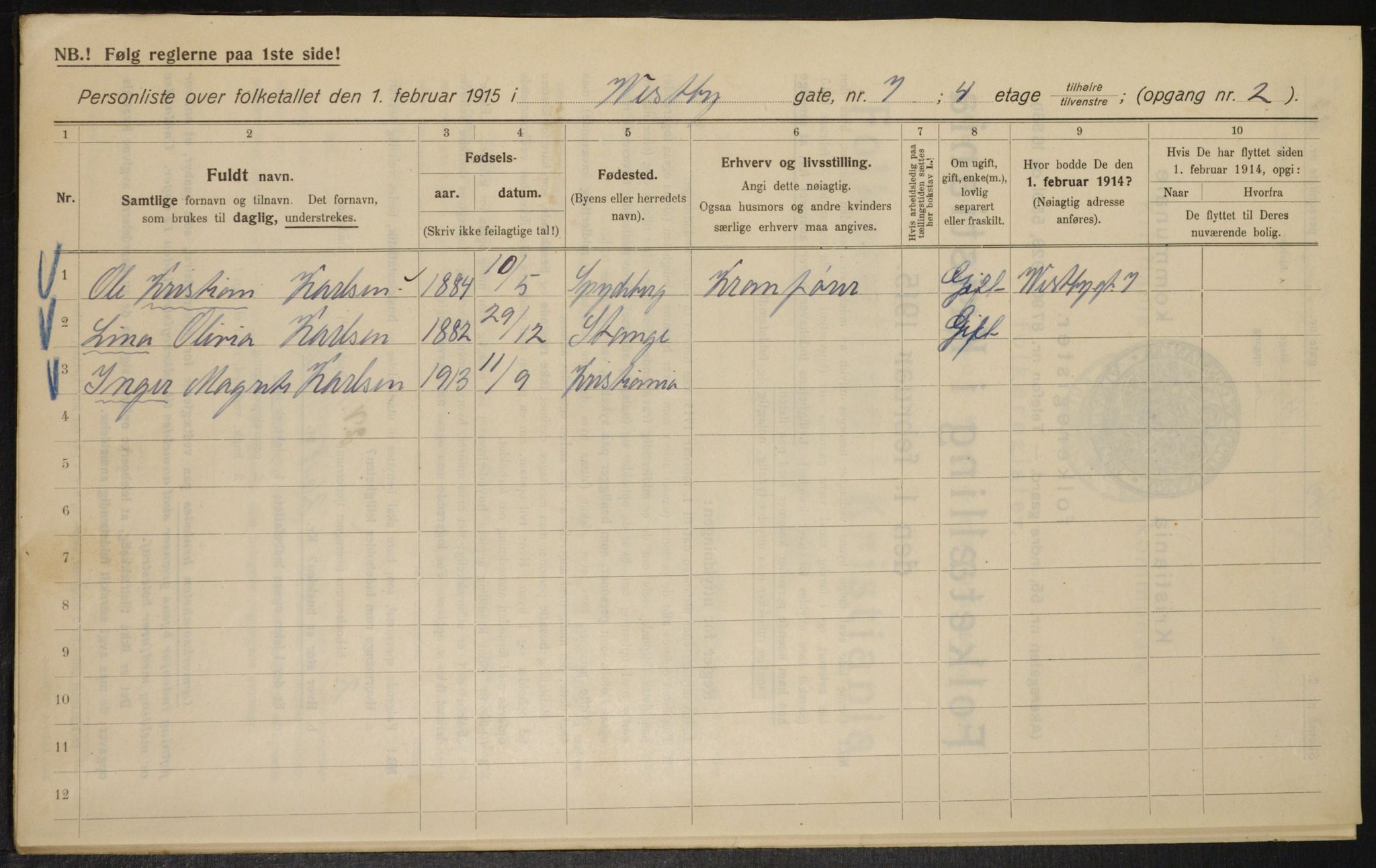 OBA, Kommunal folketelling 1.2.1915 for Kristiania, 1915, s. 122963