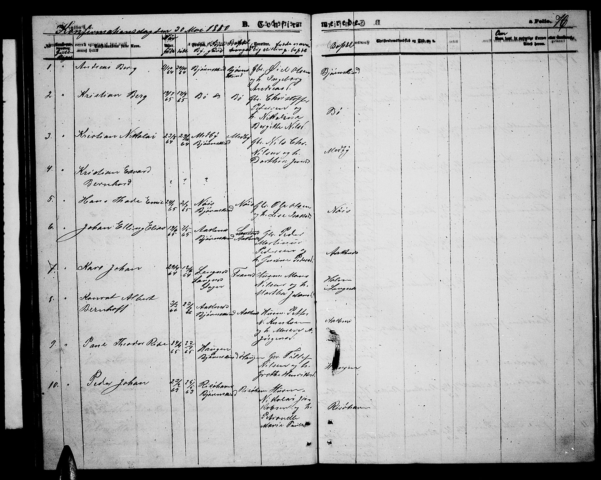 Ministerialprotokoller, klokkerbøker og fødselsregistre - Nordland, AV/SAT-A-1459/898/L1426: Klokkerbok nr. 898C01, 1869-1886, s. 76