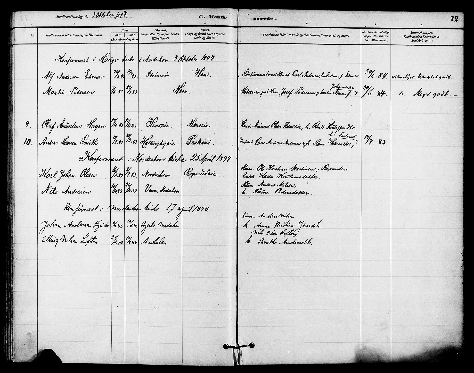 Ådal kirkebøker, AV/SAKO-A-248/F/Fb/L0001: Ministerialbok nr. II 1, 1884-1897, s. 72