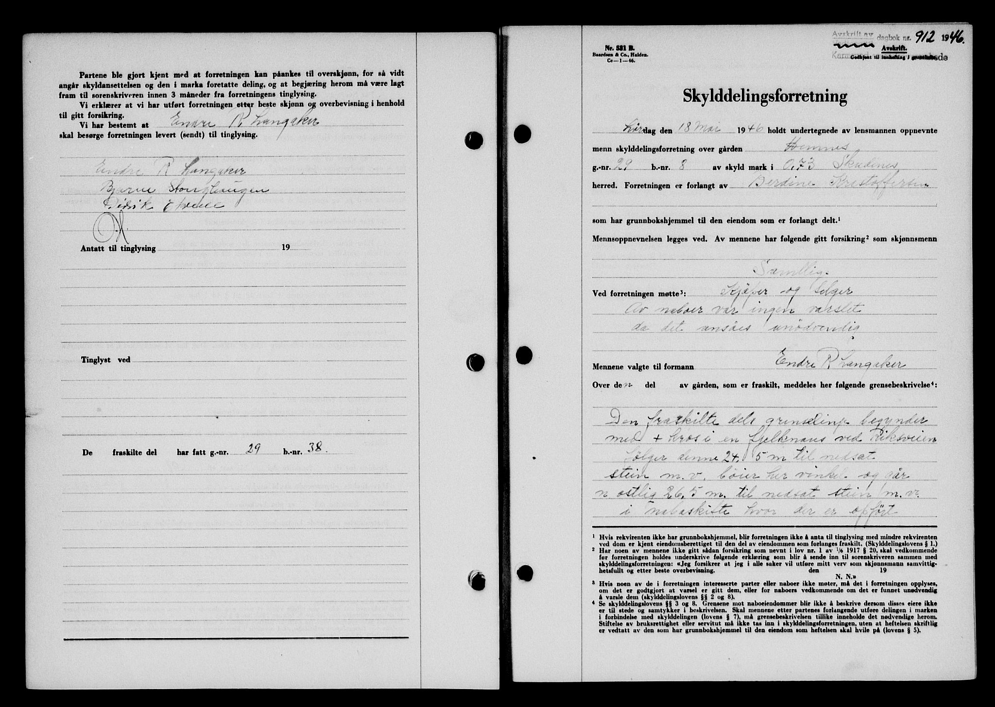 Karmsund sorenskriveri, AV/SAST-A-100311/01/II/IIB/L0085: Pantebok nr. 66A, 1946-1946, Dagboknr: 912/1946