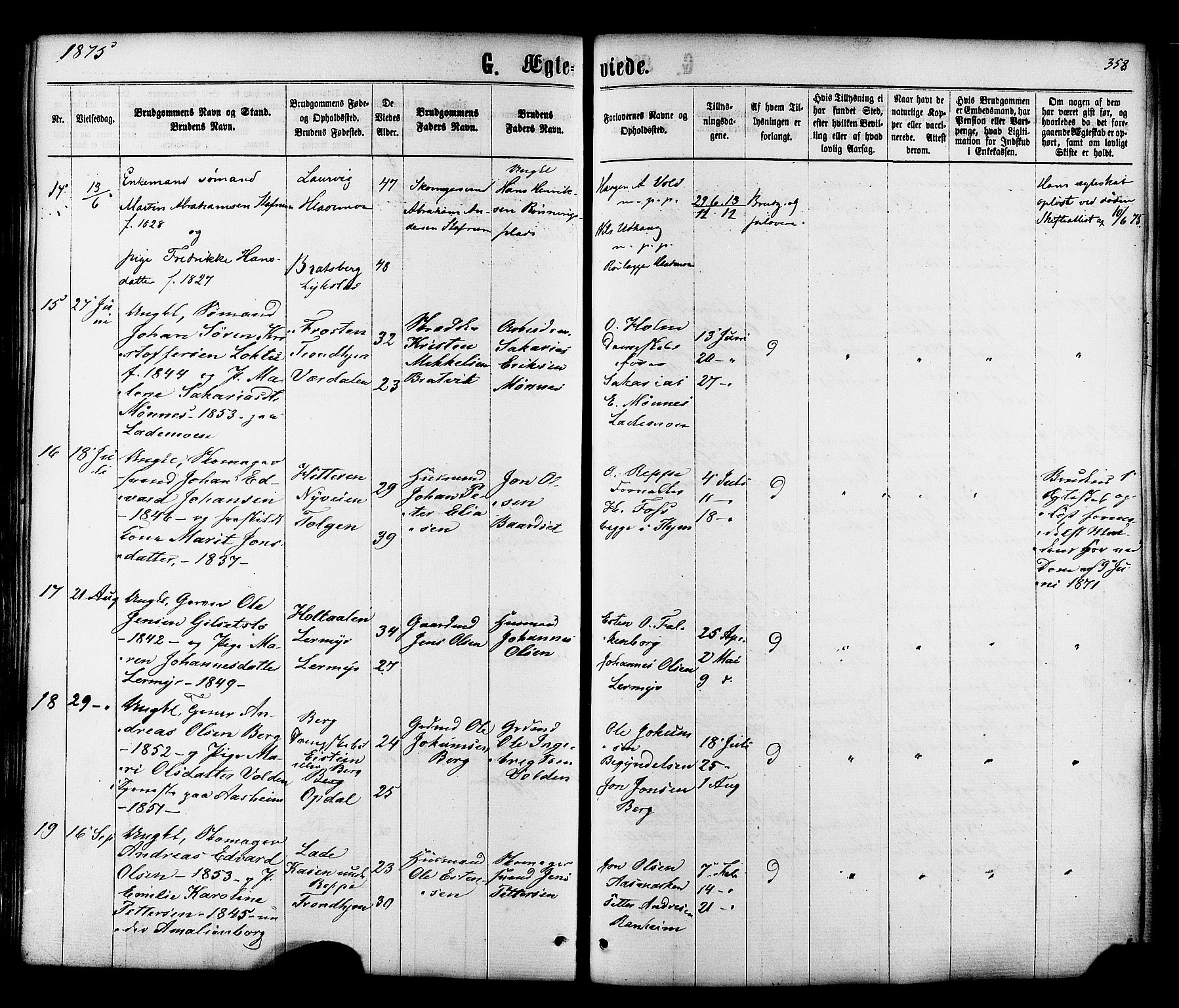 Ministerialprotokoller, klokkerbøker og fødselsregistre - Sør-Trøndelag, SAT/A-1456/606/L0293: Ministerialbok nr. 606A08, 1866-1877, s. 358