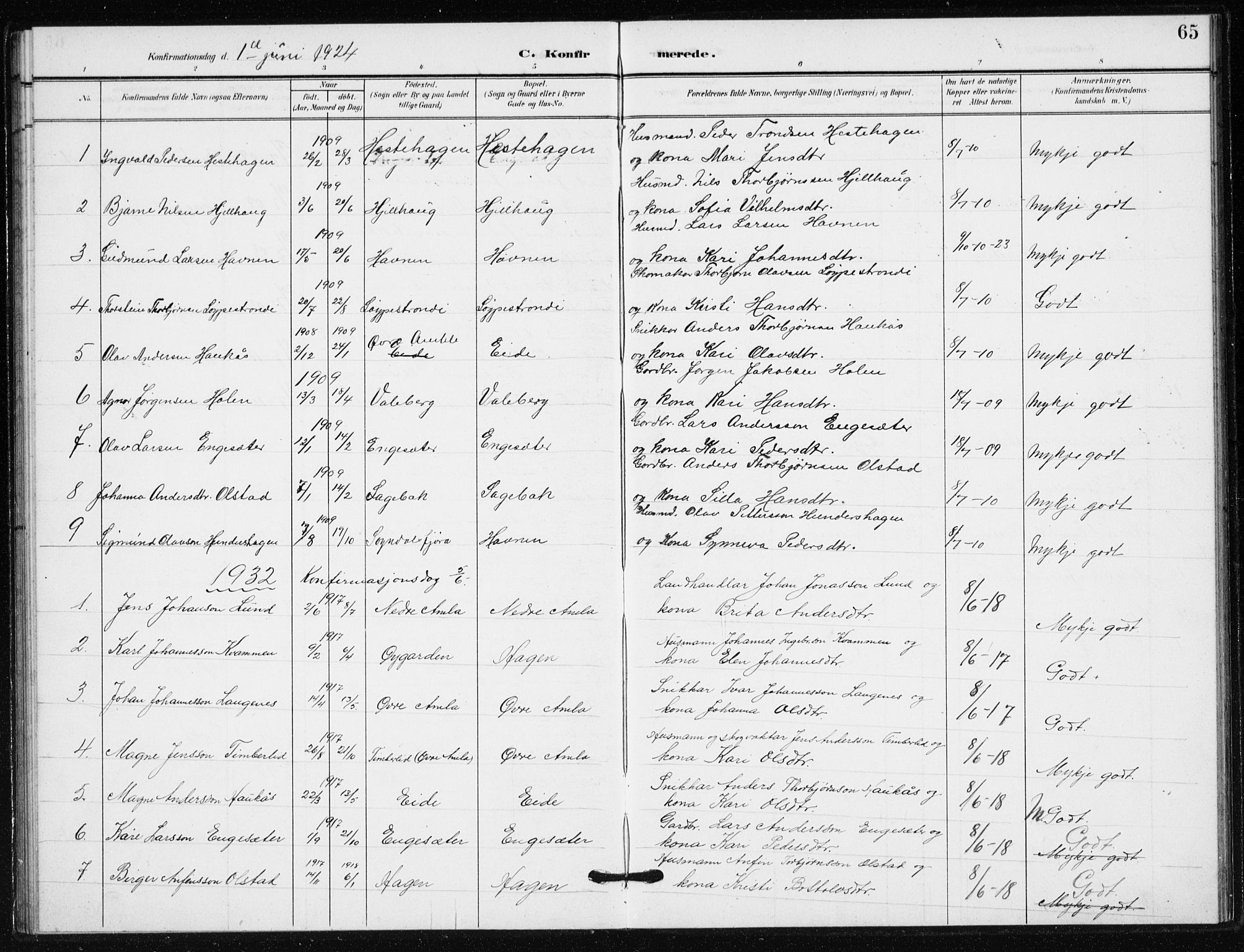 Sogndal sokneprestembete, AV/SAB-A-81301/H/Hab/Habb/L0002: Klokkerbok nr. B 2, 1908-1933, s. 65