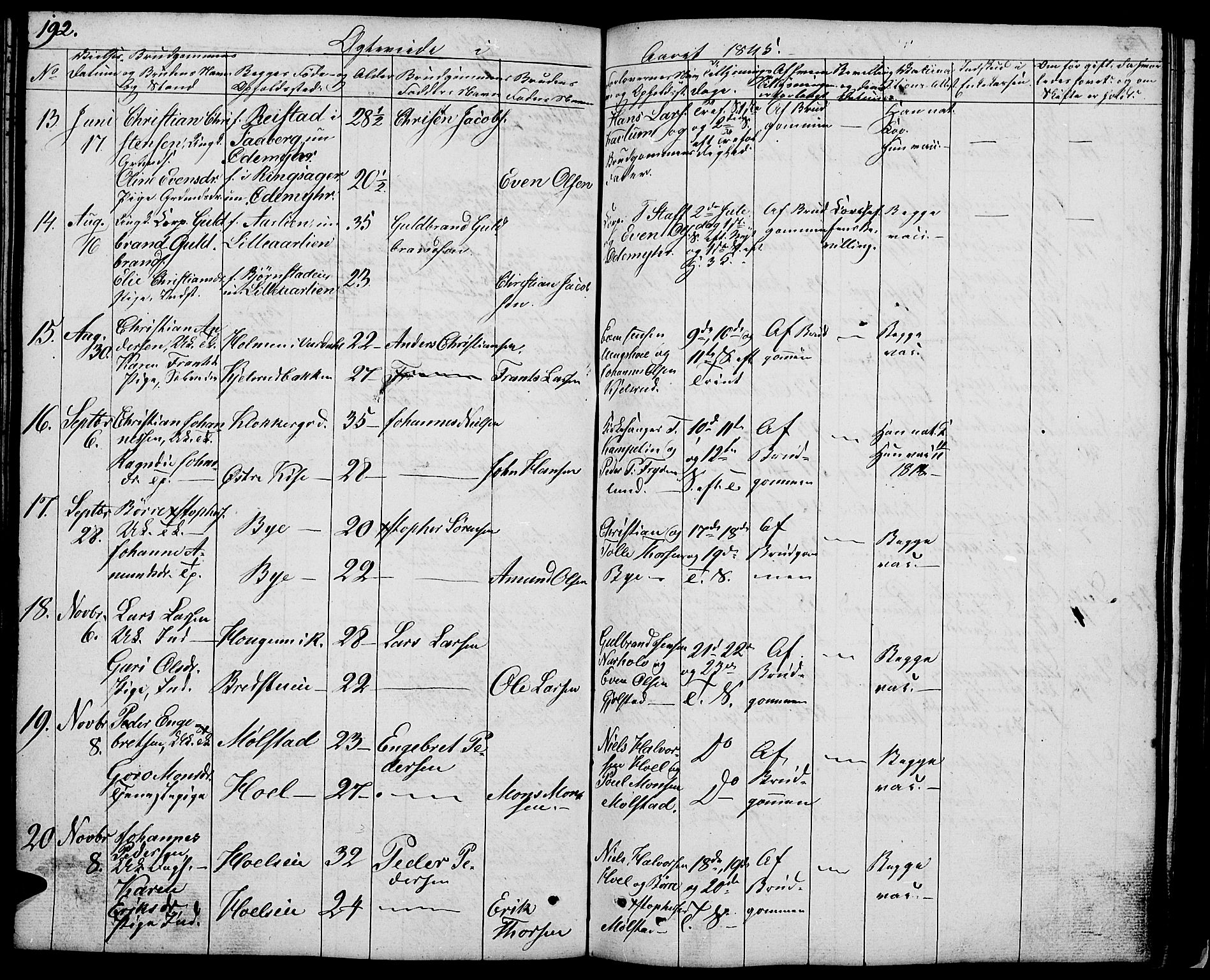 Nes prestekontor, Hedmark, AV/SAH-PREST-020/L/La/L0004: Klokkerbok nr. 4, 1832-1861, s. 192