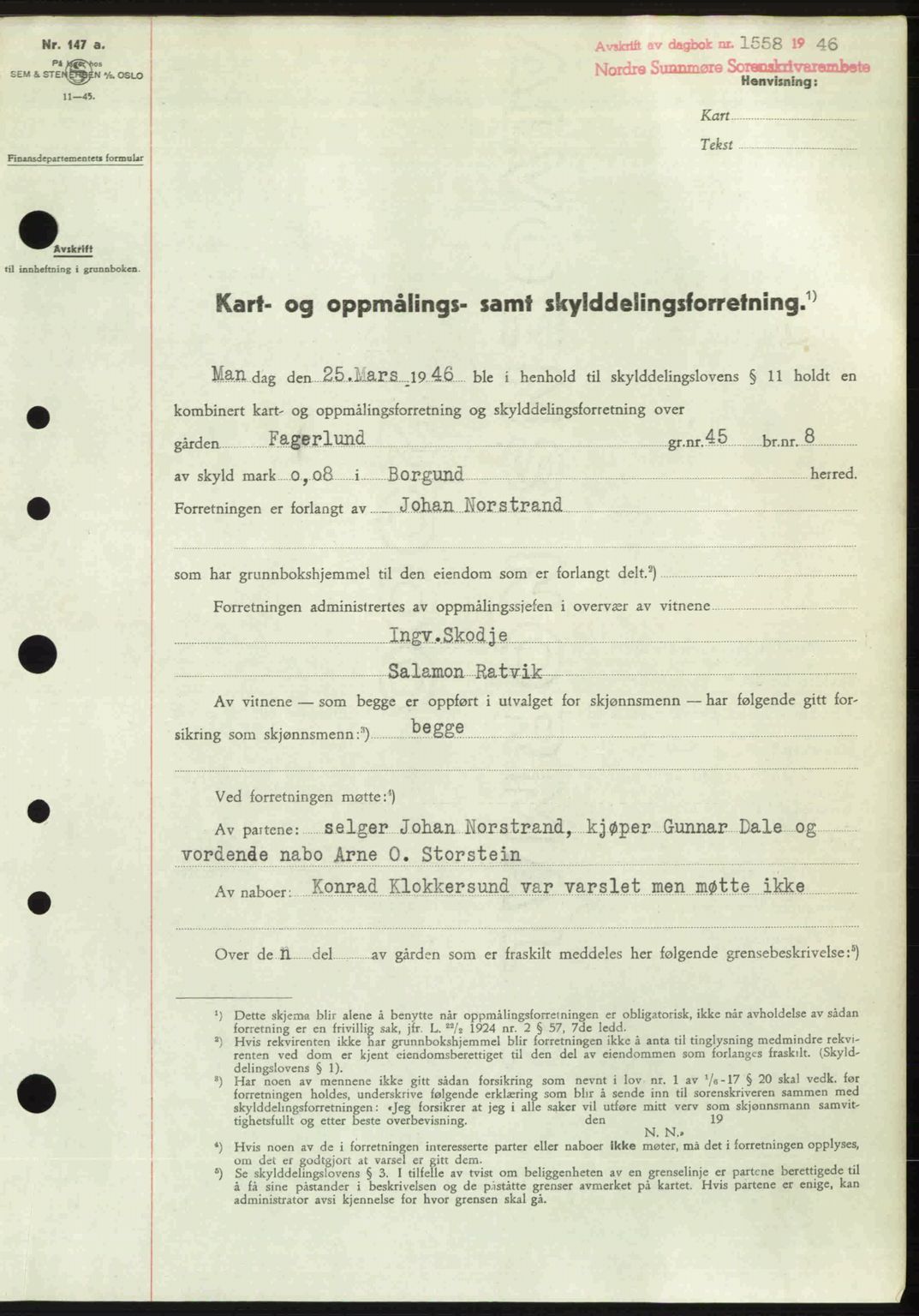 Nordre Sunnmøre sorenskriveri, SAT/A-0006/1/2/2C/2Ca: Pantebok nr. A22, 1946-1946, Dagboknr: 1558/1946