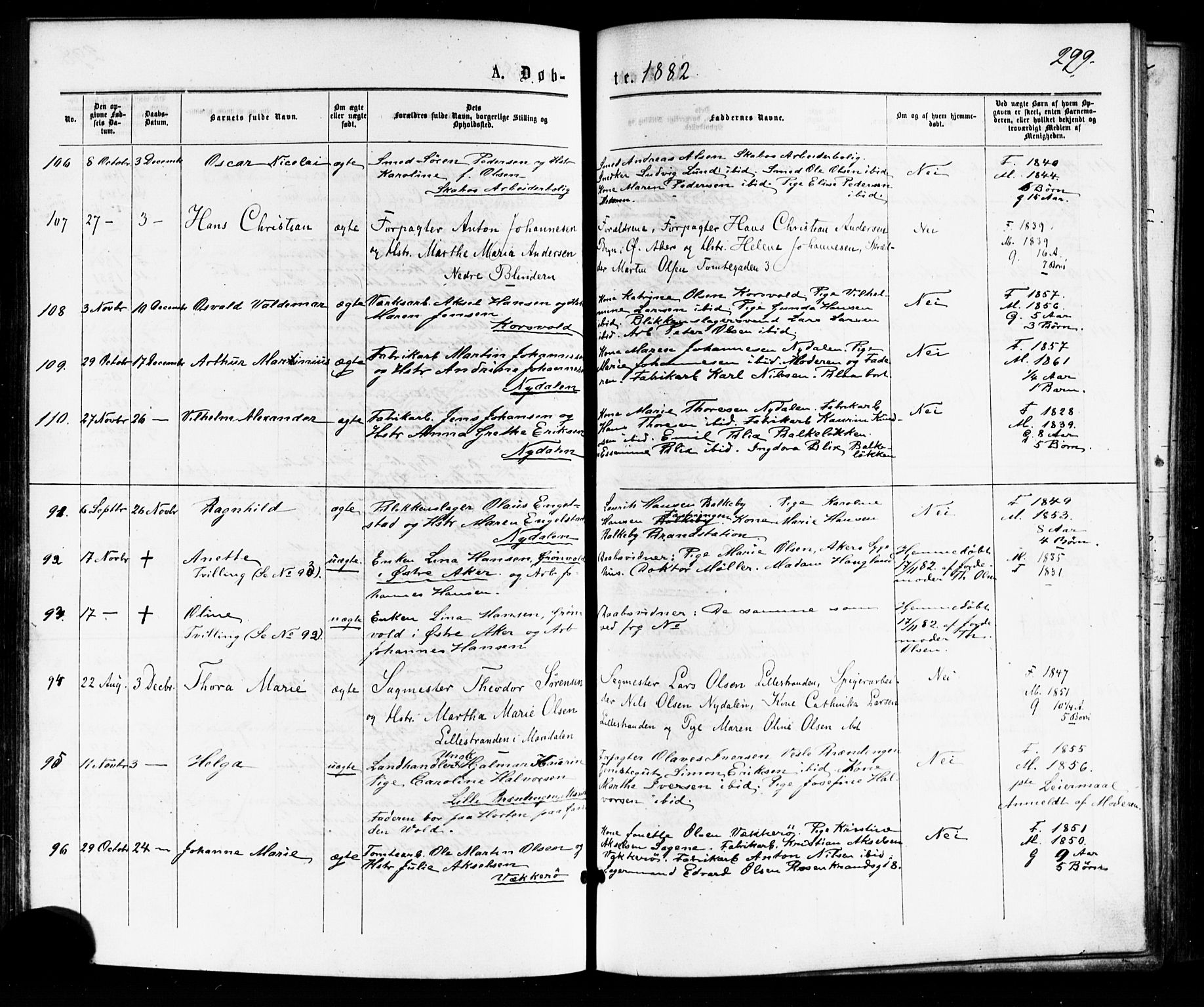 Vestre Aker prestekontor Kirkebøker, AV/SAO-A-10025/F/Fa/L0007: Ministerialbok nr. 7, 1875-1886, s. 299