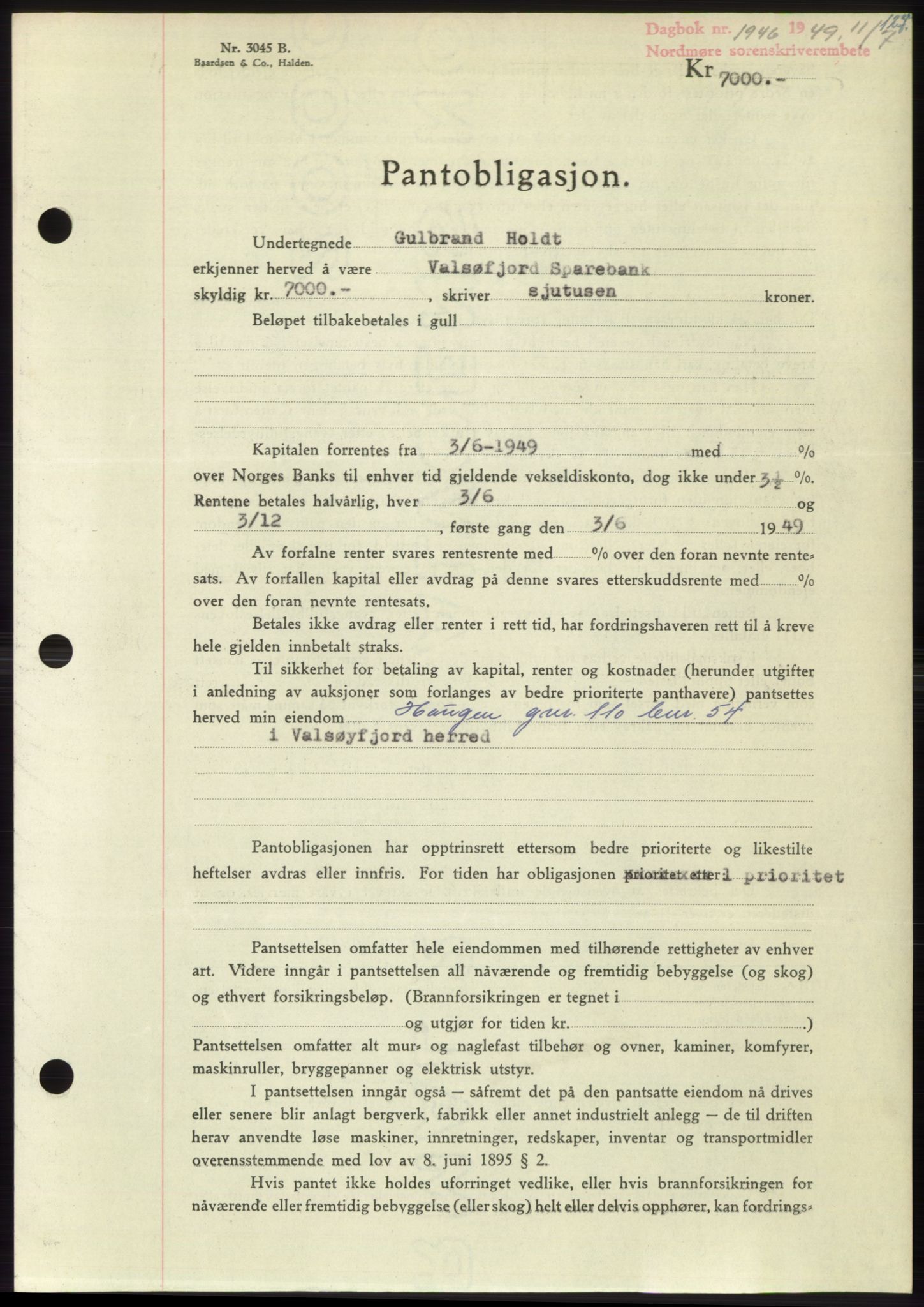 Nordmøre sorenskriveri, SAT/A-4132/1/2/2Ca: Pantebok nr. B102, 1949-1949, Dagboknr: 1946/1949