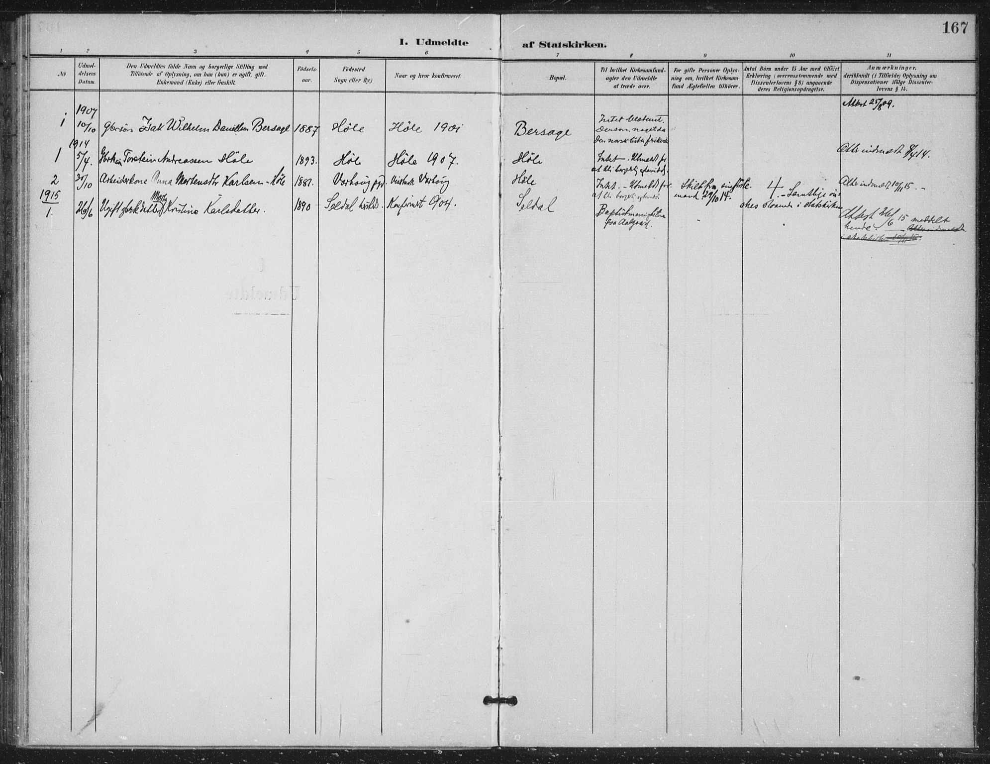 Høgsfjord sokneprestkontor, AV/SAST-A-101624/H/Ha/Haa/L0008: Ministerialbok nr. A 8, 1898-1920, s. 167