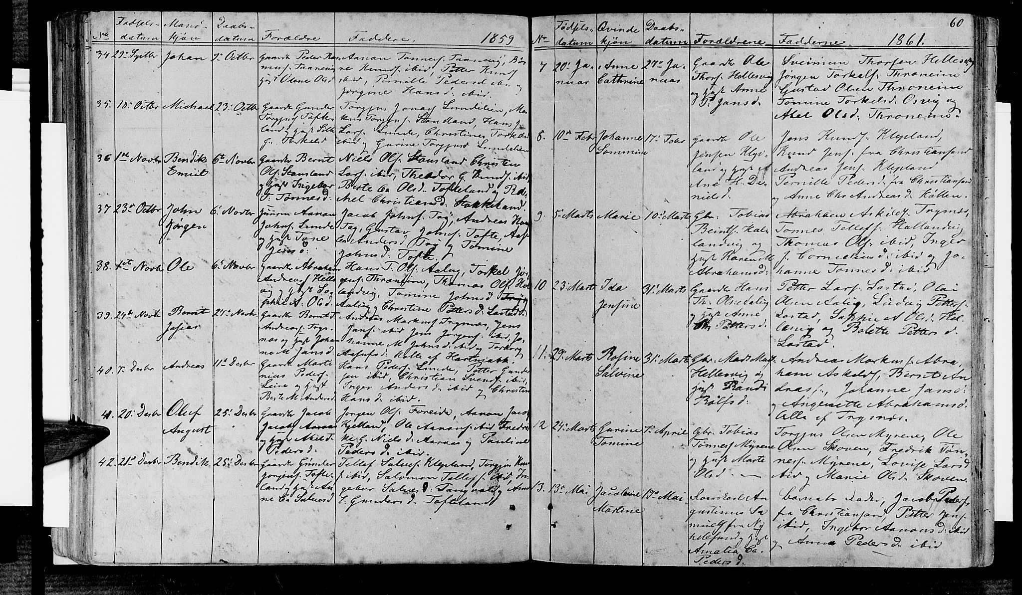 Søgne sokneprestkontor, AV/SAK-1111-0037/F/Fb/Fbb/L0003: Klokkerbok nr. B 3, 1848-1864, s. 60