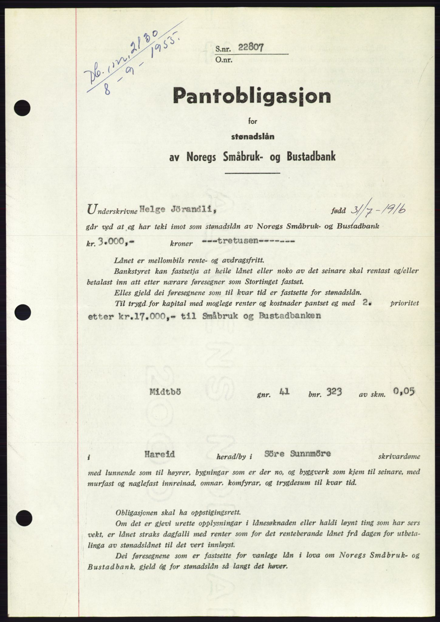 Søre Sunnmøre sorenskriveri, SAT/A-4122/1/2/2C/L0127: Pantebok nr. 15B, 1955-1955, Dagboknr: 2130/1955