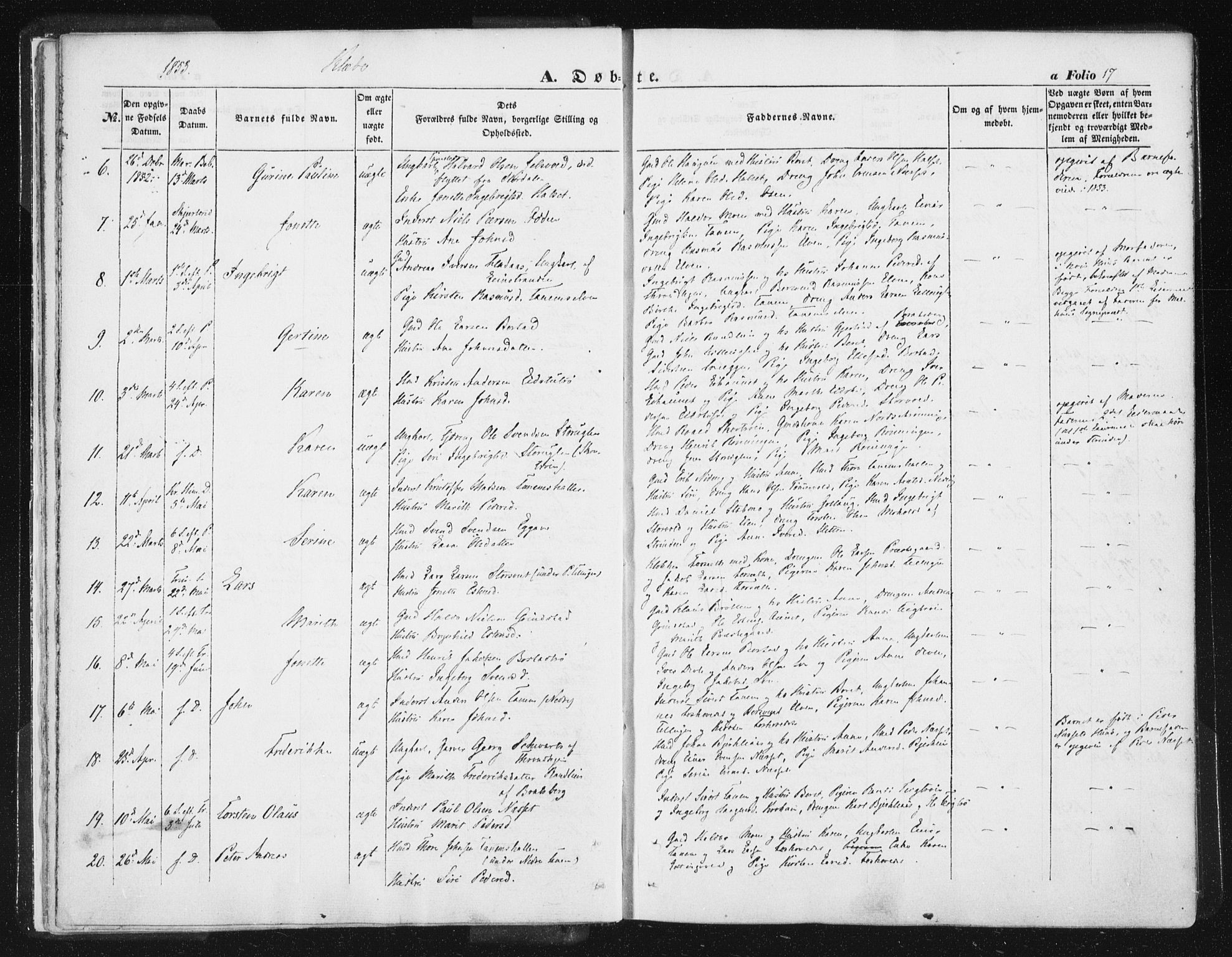 Ministerialprotokoller, klokkerbøker og fødselsregistre - Sør-Trøndelag, SAT/A-1456/618/L0441: Ministerialbok nr. 618A05, 1843-1862, s. 17