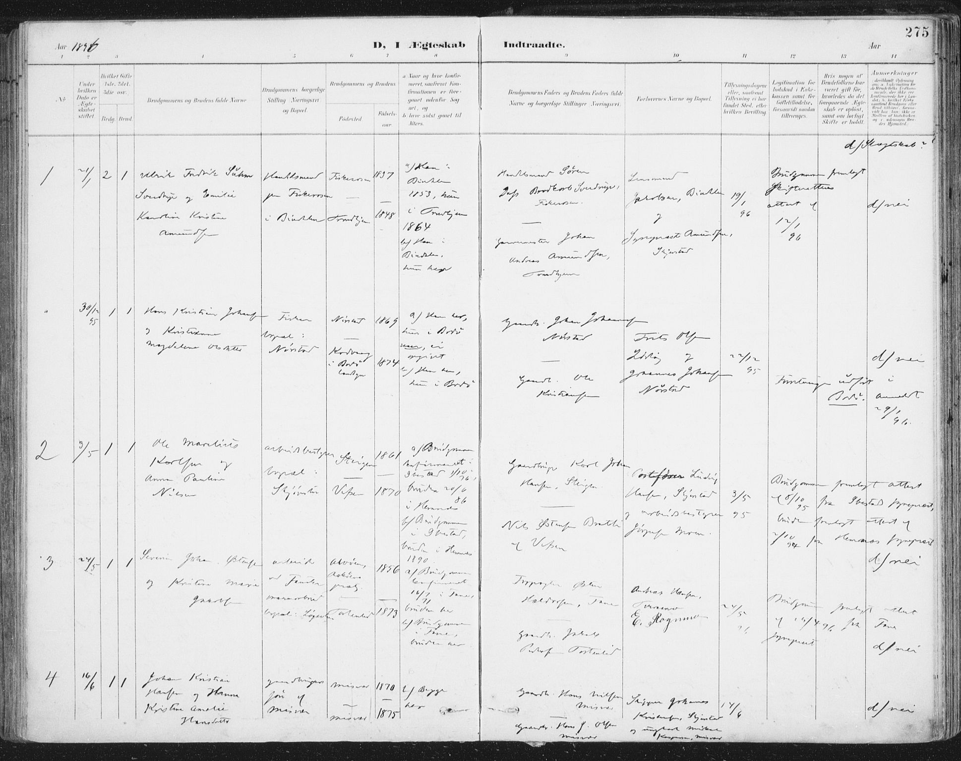 Ministerialprotokoller, klokkerbøker og fødselsregistre - Nordland, AV/SAT-A-1459/852/L0741: Ministerialbok nr. 852A11, 1894-1917, s. 275