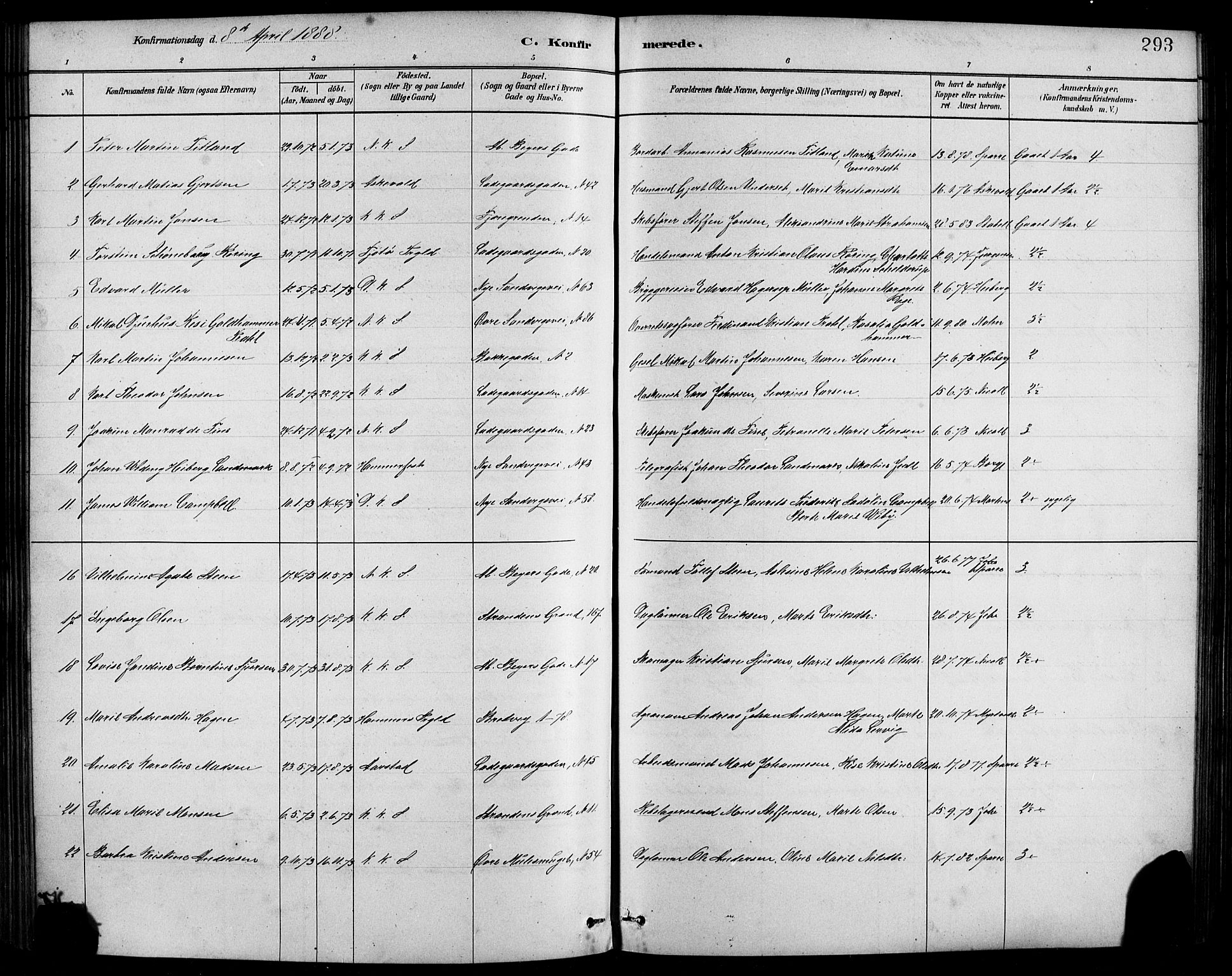 Sandviken Sokneprestembete, AV/SAB-A-77601/H/Hb/L0001: Klokkerbok nr. A 2, 1879-1892, s. 293