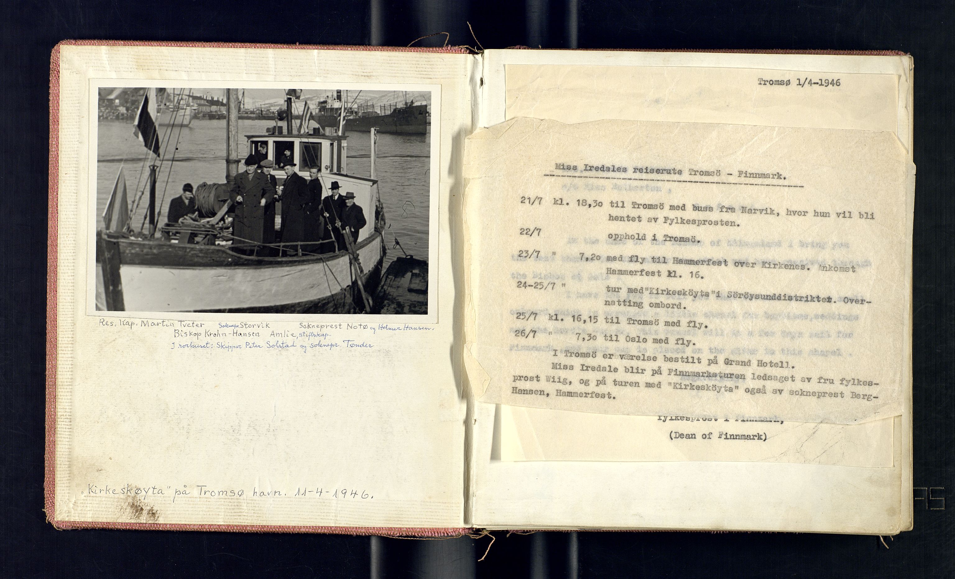 Biskopen i Nord-Hålogaland, AV/SATØ-S-1512/1/K/L0563/0003: Kirkeskøyta, presteskøytene / Album med fotografier av kirkeskøyta/ presteskøytene, dessuten avisutklipp og notater + vedlegg, 1946-1983