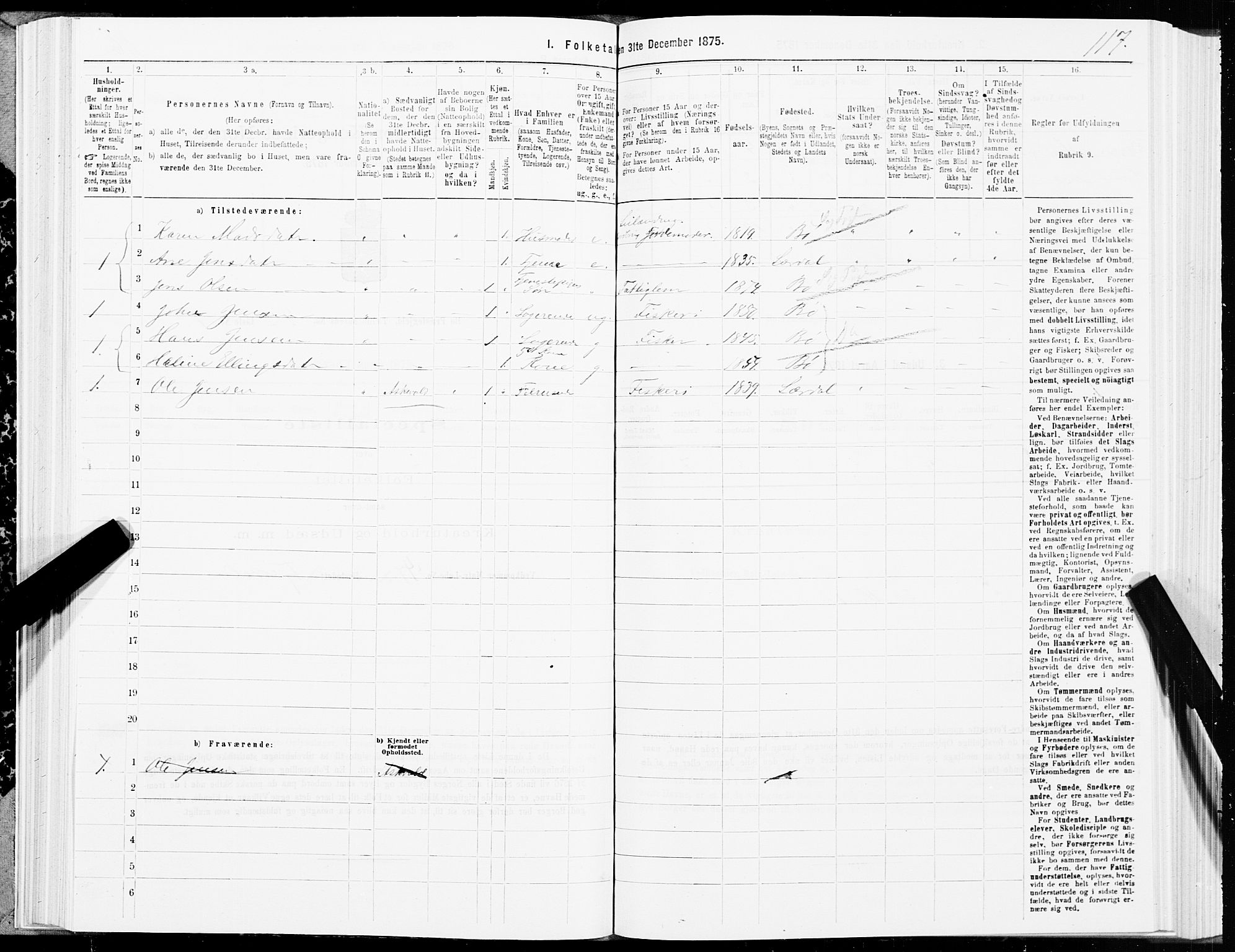 SAT, Folketelling 1875 for 1867P Bø prestegjeld, 1875, s. 2117