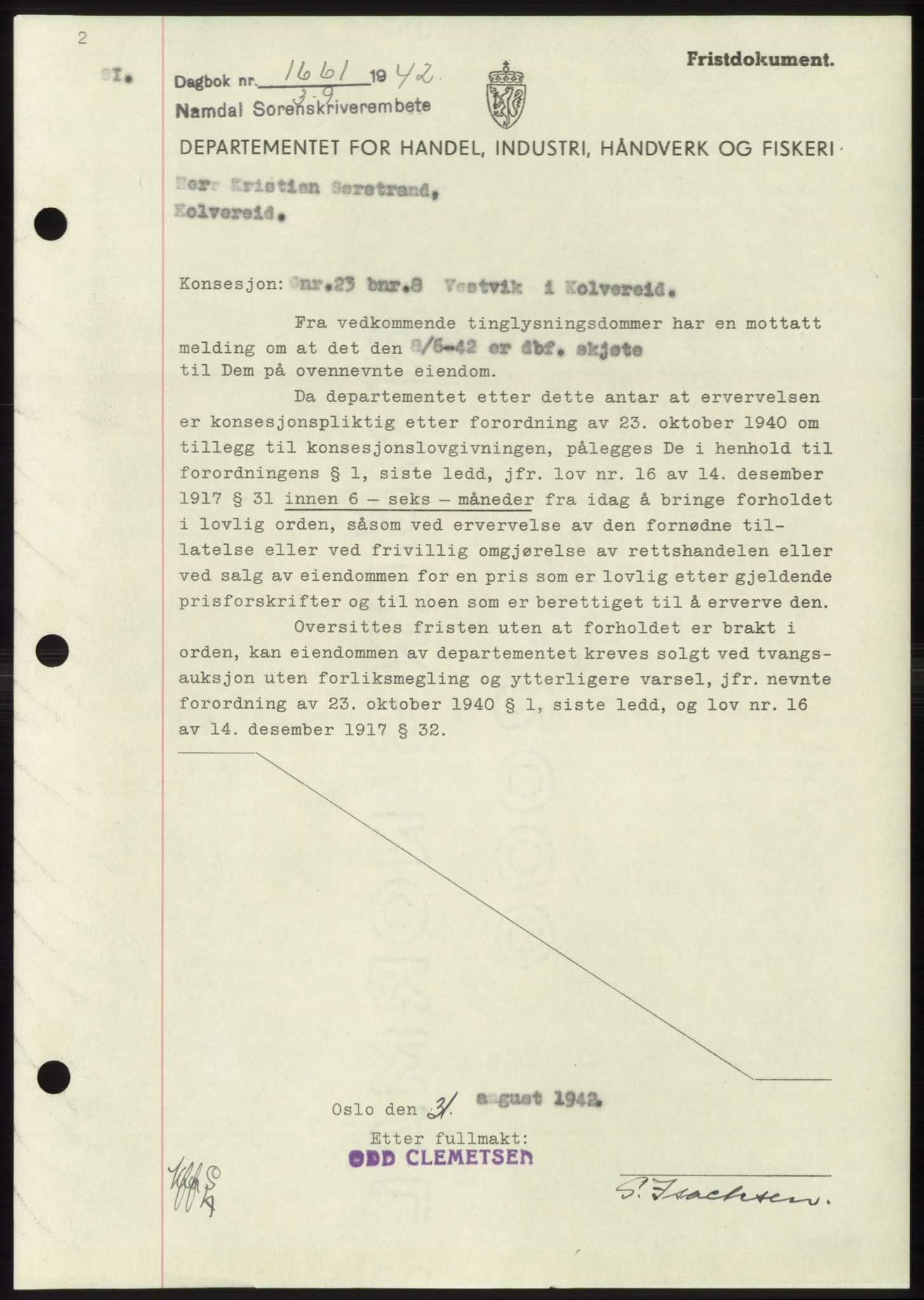 Namdal sorenskriveri, SAT/A-4133/1/2/2C: Pantebok nr. -, 1942-1943, Dagboknr: 1661/1942