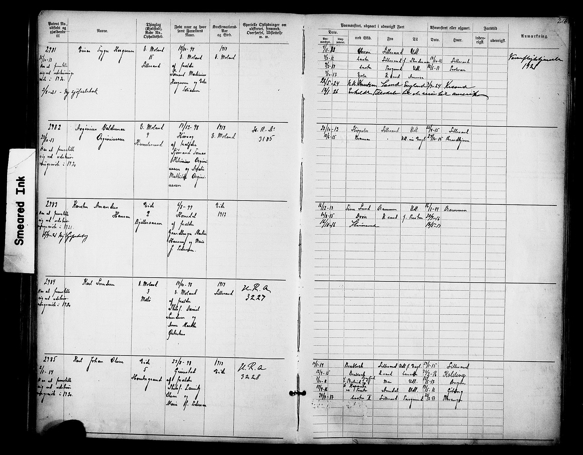 Lillesand mønstringskrets, AV/SAK-2031-0014/F/Fa/L0003: Annotasjonsrulle nr 1911-3489 med register, W-9, 1891-1932, s. 247