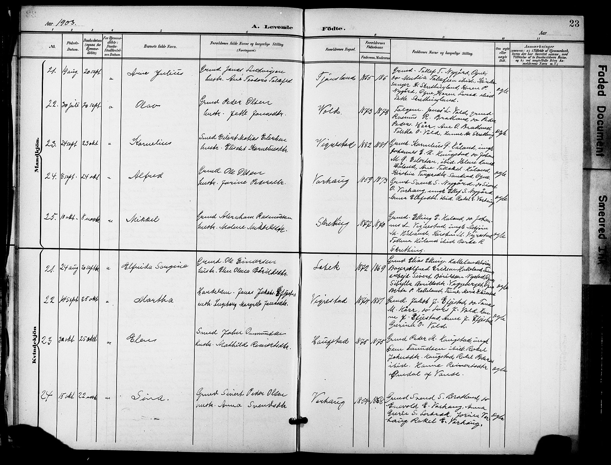 Hå sokneprestkontor, AV/SAST-A-101801/001/30BB/L0006: Klokkerbok nr. B 6, 1900-1924, s. 23