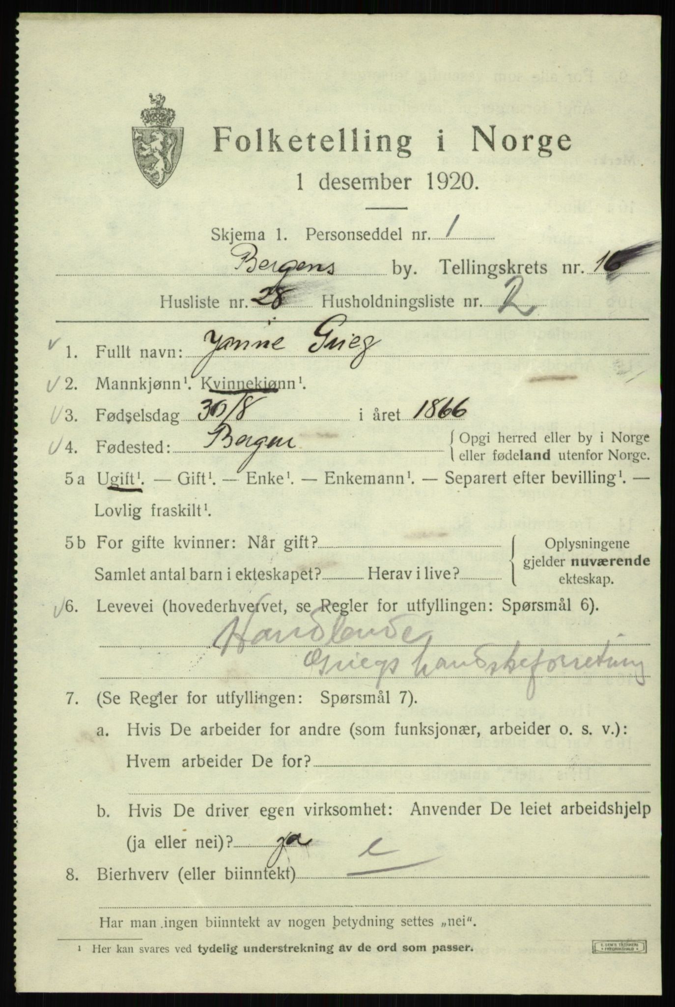 SAB, Folketelling 1920 for 1301 Bergen kjøpstad, 1920, s. 79077