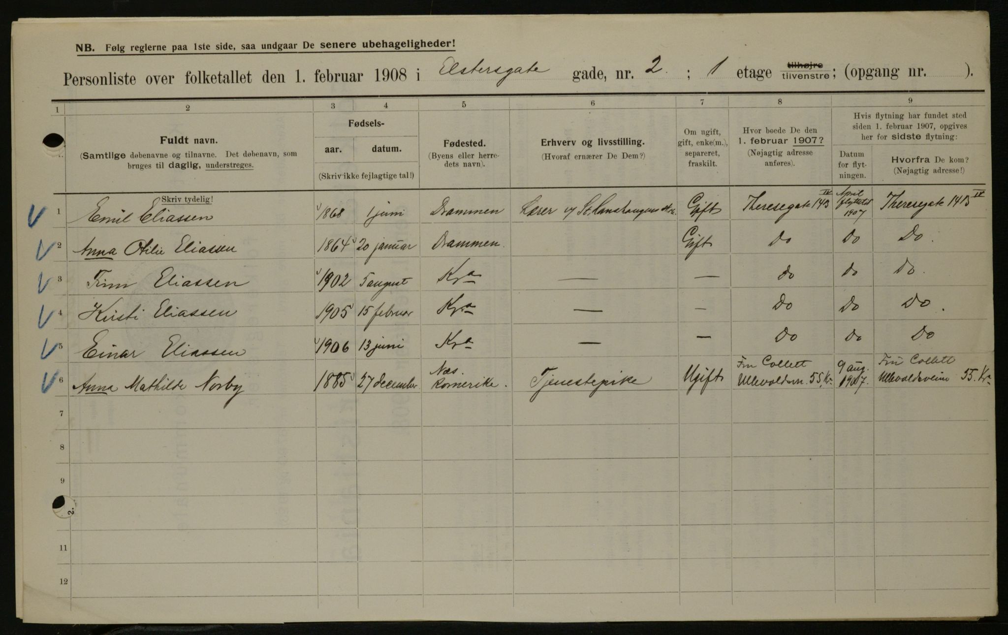 OBA, Kommunal folketelling 1.2.1908 for Kristiania kjøpstad, 1908, s. 19019