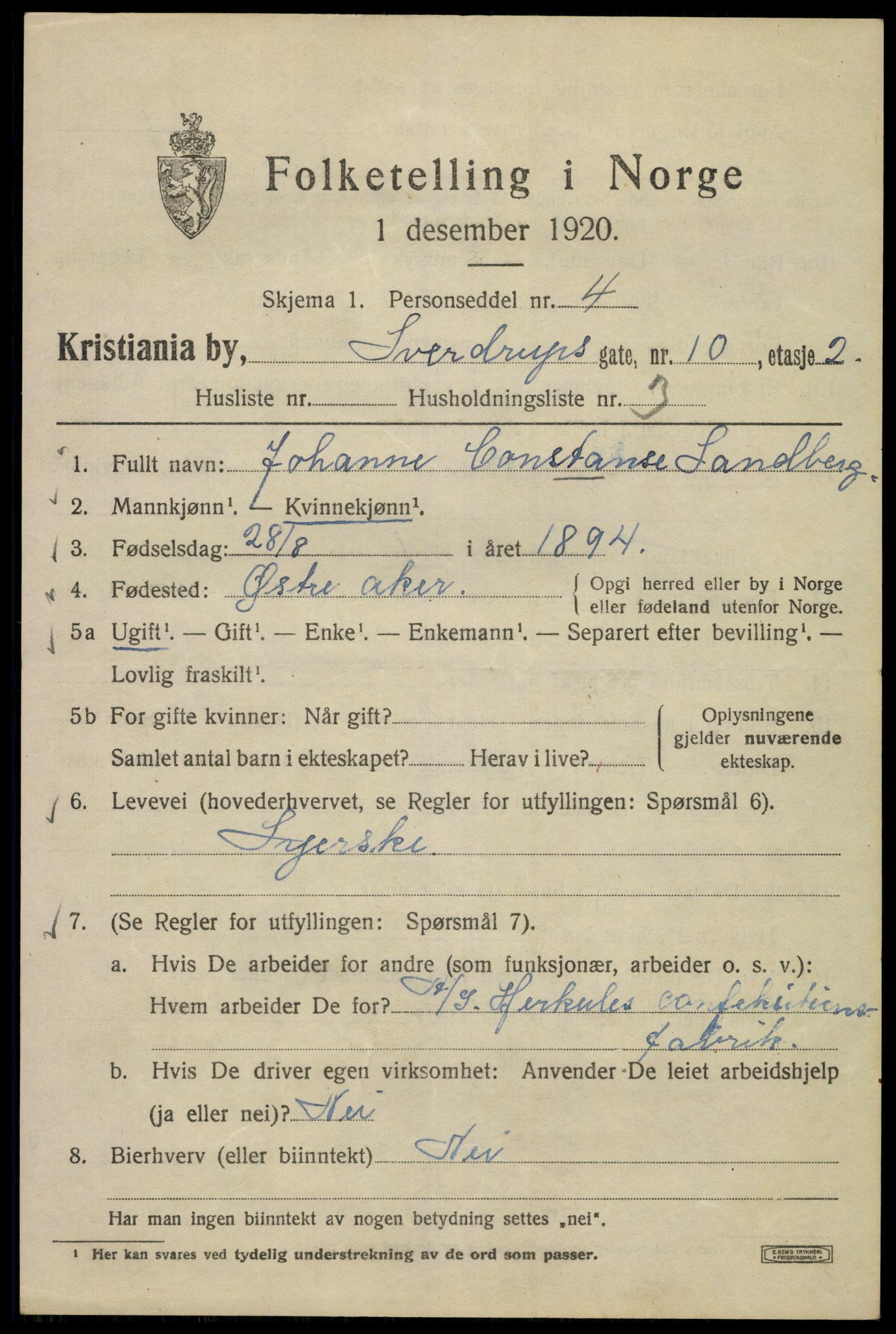 SAO, Folketelling 1920 for 0301 Kristiania kjøpstad, 1920, s. 556985