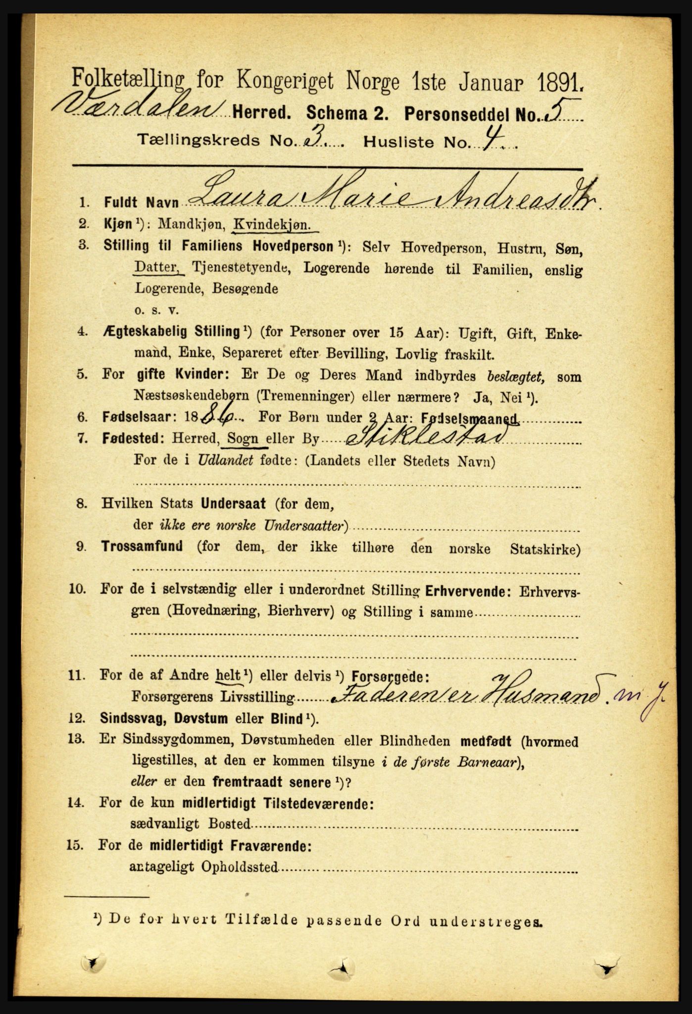RA, Folketelling 1891 for 1721 Verdal herred, 1891, s. 1795