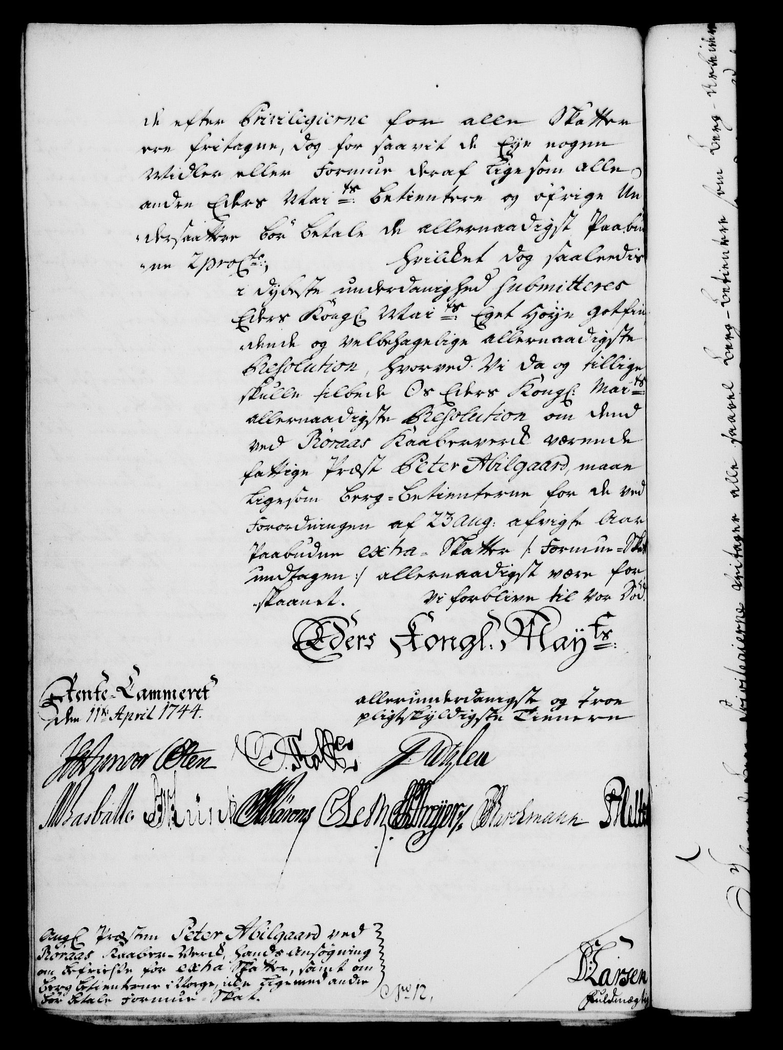 Rentekammeret, Kammerkanselliet, RA/EA-3111/G/Gf/Gfa/L0027: Norsk relasjons- og resolusjonsprotokoll (merket RK 52.27), 1744, s. 235