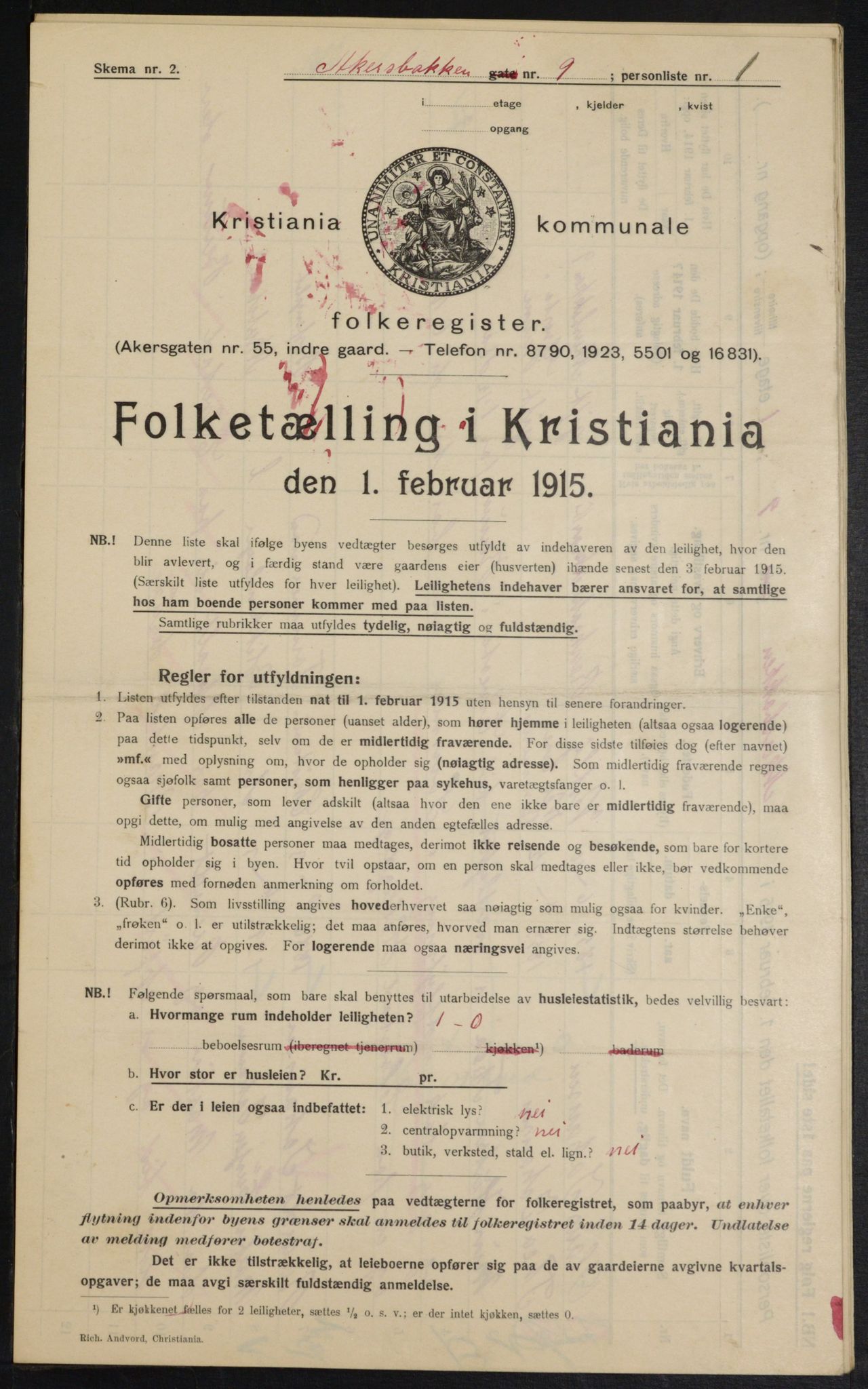 OBA, Kommunal folketelling 1.2.1915 for Kristiania, 1915, s. 43