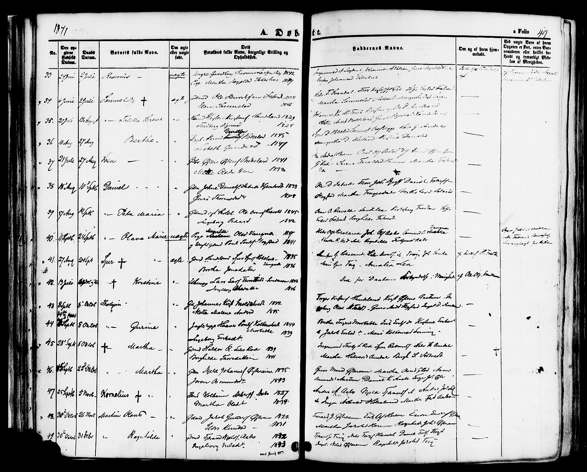 Sand sokneprestkontor, AV/SAST-A-101848/01/III/L0004: Ministerialbok nr. A 4, 1859-1880, s. 49
